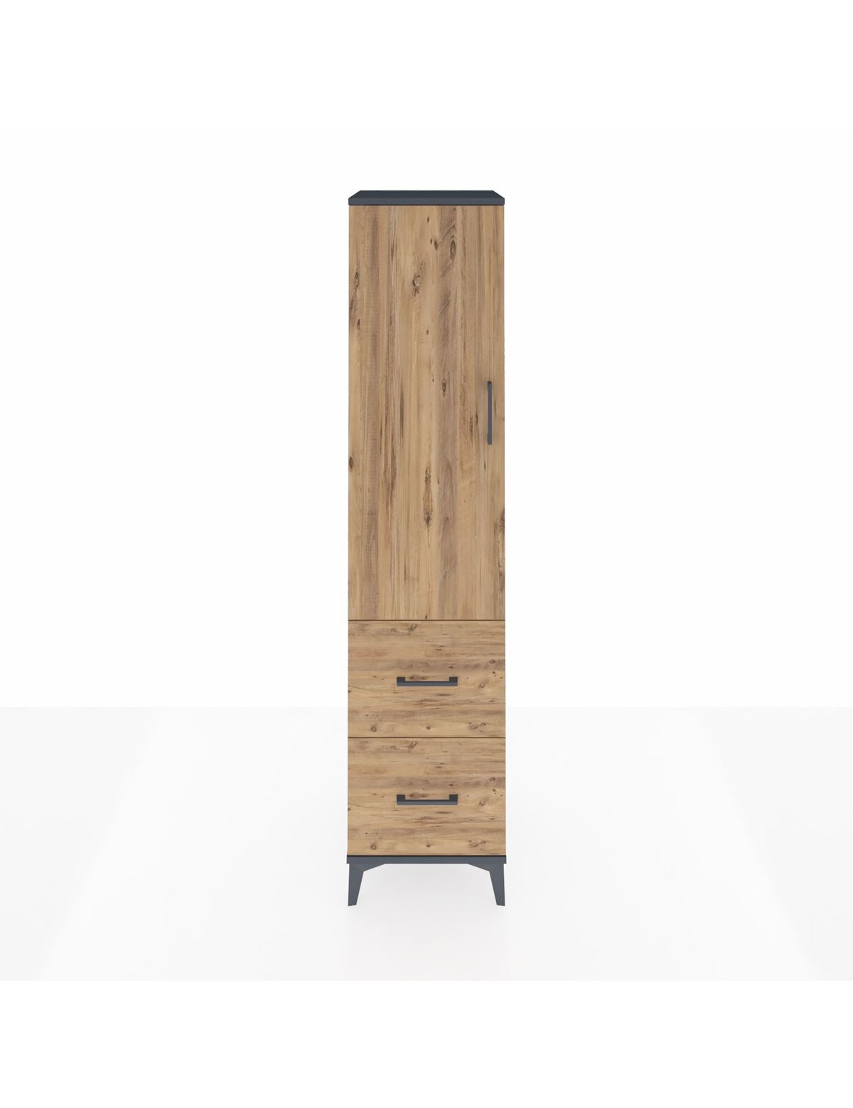 Hyperion Dolap 4 Raflı 2 Çekmeceli Tek Kapaklı 44x44x195 Antrasit-Çam