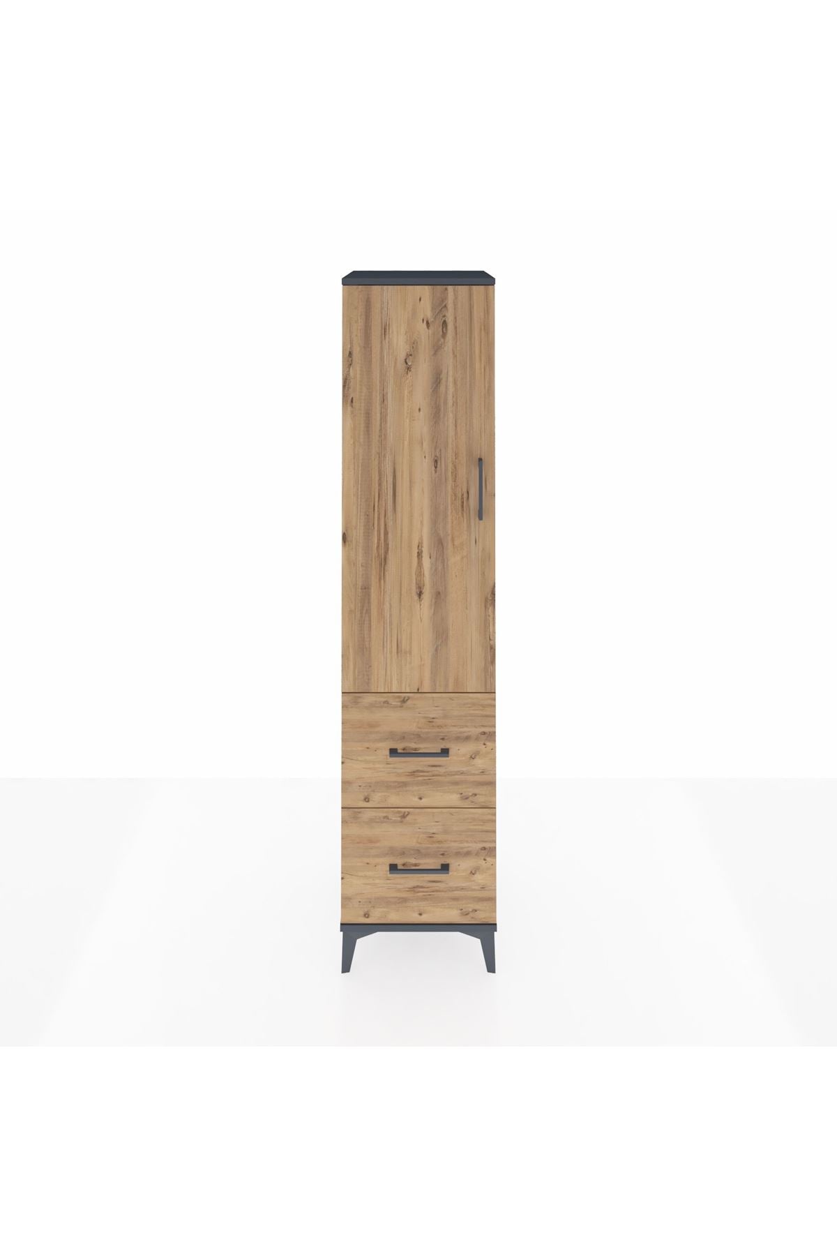 Hyperion Dolap 4 Raflı 2 Çekmeceli Tek Kapaklı 44x44x195 Antrasit-Çam