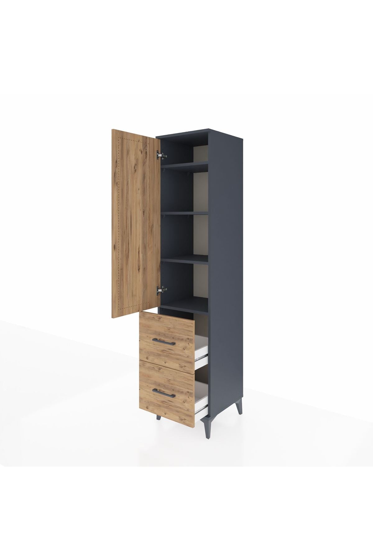 Hyperion Dolap 4 Raflı 2 Çekmeceli Tek Kapaklı 44x44x195 Antrasit-Çam