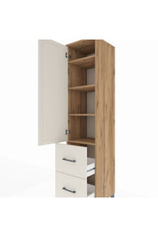 Hyperion Dolap 4 Raflı 2 Çekmeceli Tek Kapaklı 44x44x195 Çam-Aytaşı