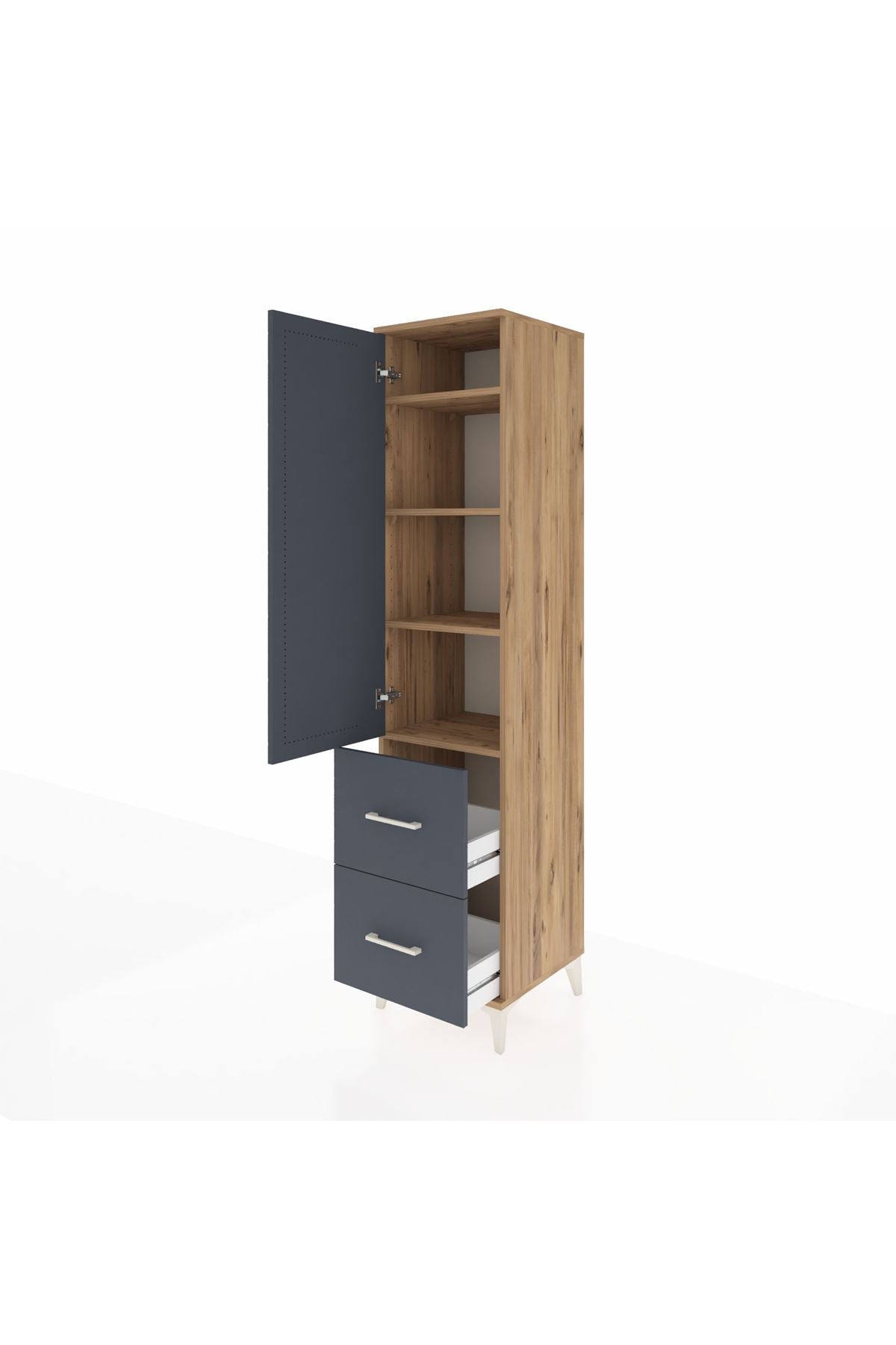 Hyperion Dolap 4 Raflı 2 Çekmeceli Tek Kapaklı 44x44x195 Çam-Antrasit