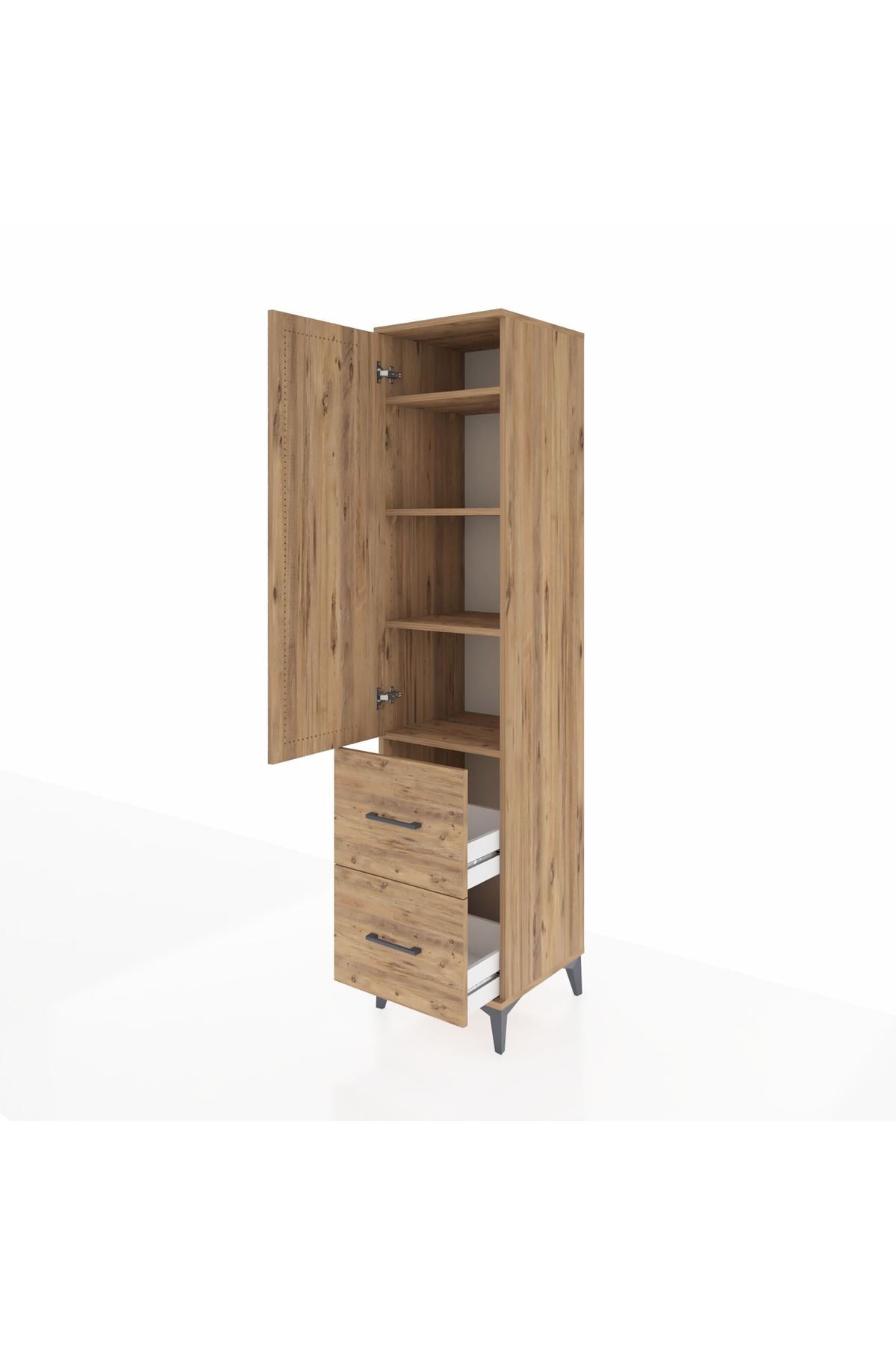 Hyperion Dolap 4 Raflı 2 Çekmeceli Tek Kapaklı 44x44x195 Çam-Çam