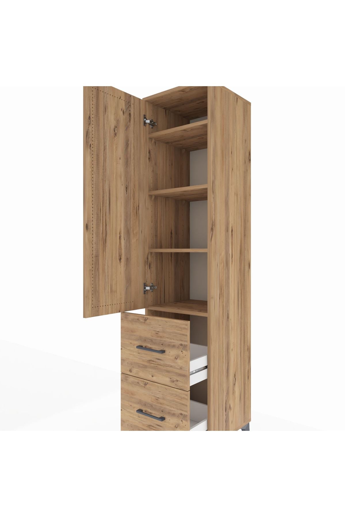 Hyperion Dolap 4 Raflı 2 Çekmeceli Tek Kapaklı 44x44x195 Çam-Çam