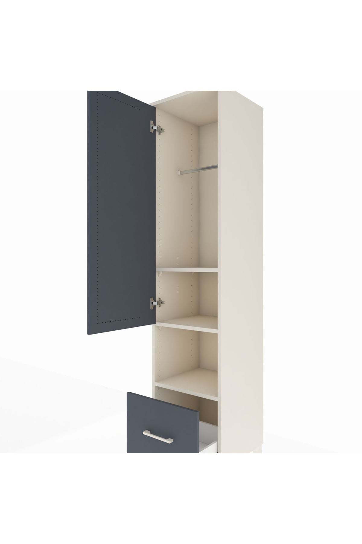 Hyperion Dolap 3 Raflı Tek Çekmeceli Tek Askılı 44x44x195 Aytaşı-Antrasit