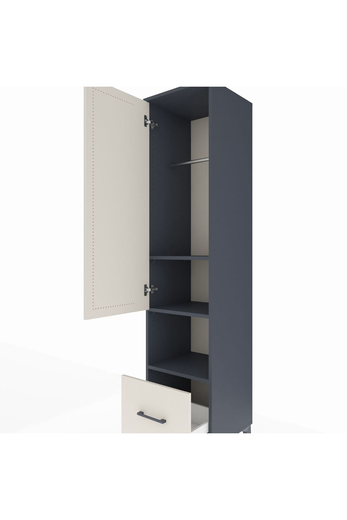 Hyperion Dolap 3 Raflı Tek Çekmeceli Tek Askılı 44x44x195 Antrasit-Aytaşı