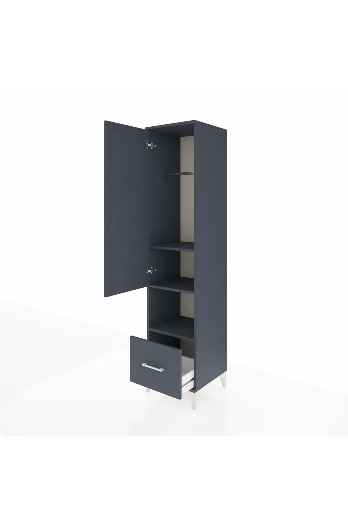 Hyperion Dolap 3 Raflı Tek Çekmeceli Tek Askılı 44x44x195 Antrasit-Antrasit