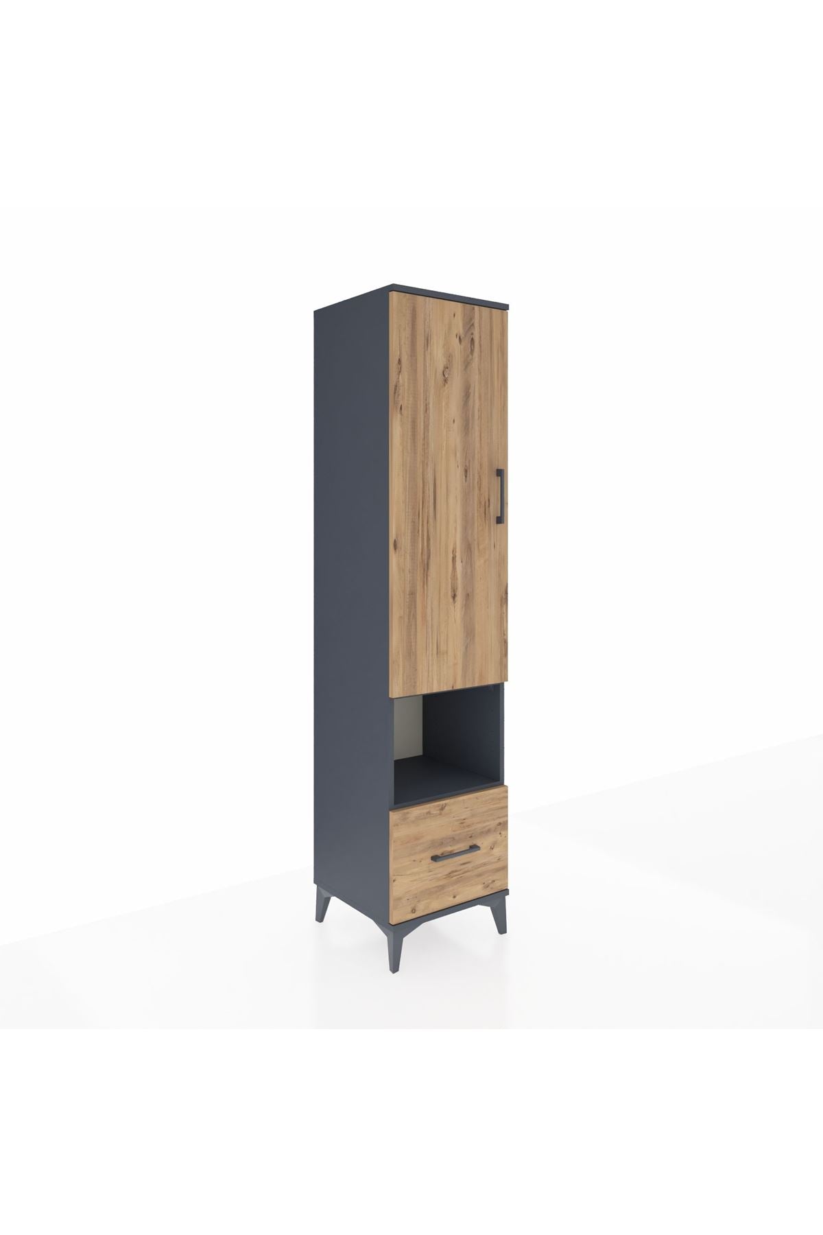 Hyperion Dolap 3 Raflı Tek Çekmeceli Tek Askılı 44x44x195 Antrasit-Çam