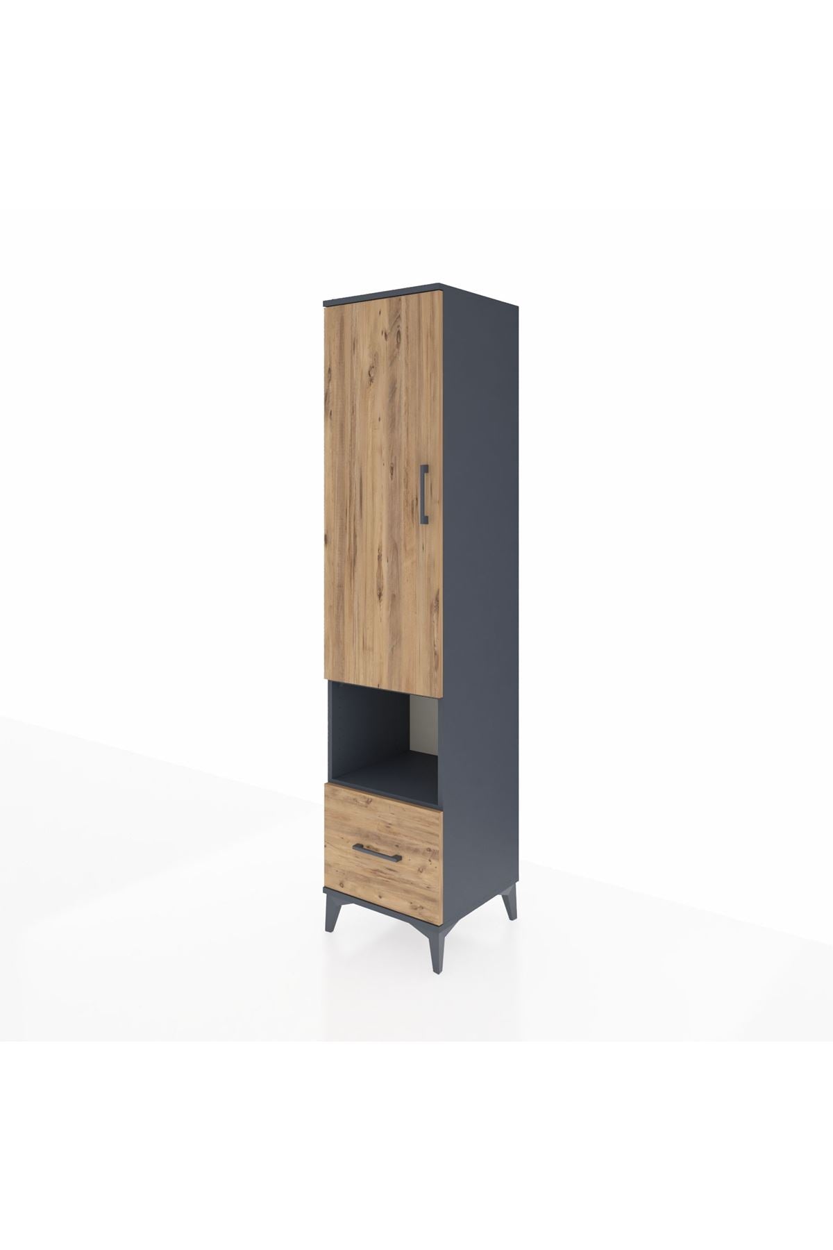 Hyperion Dolap 3 Raflı Tek Çekmeceli Tek Askılı 44x44x195 Antrasit-Çam