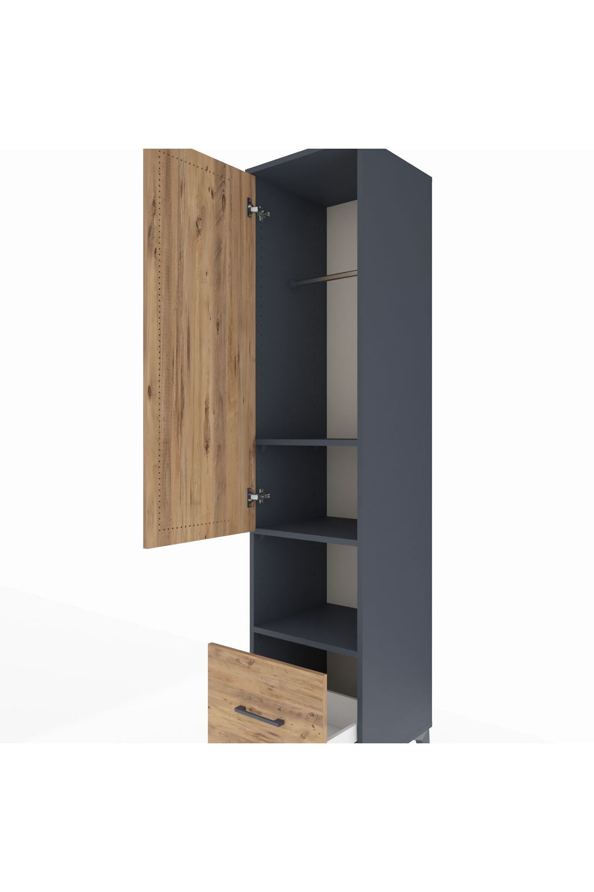 Hyperion Dolap 3 Raflı Tek Çekmeceli Tek Askılı 44x44x195 Antrasit-Çam