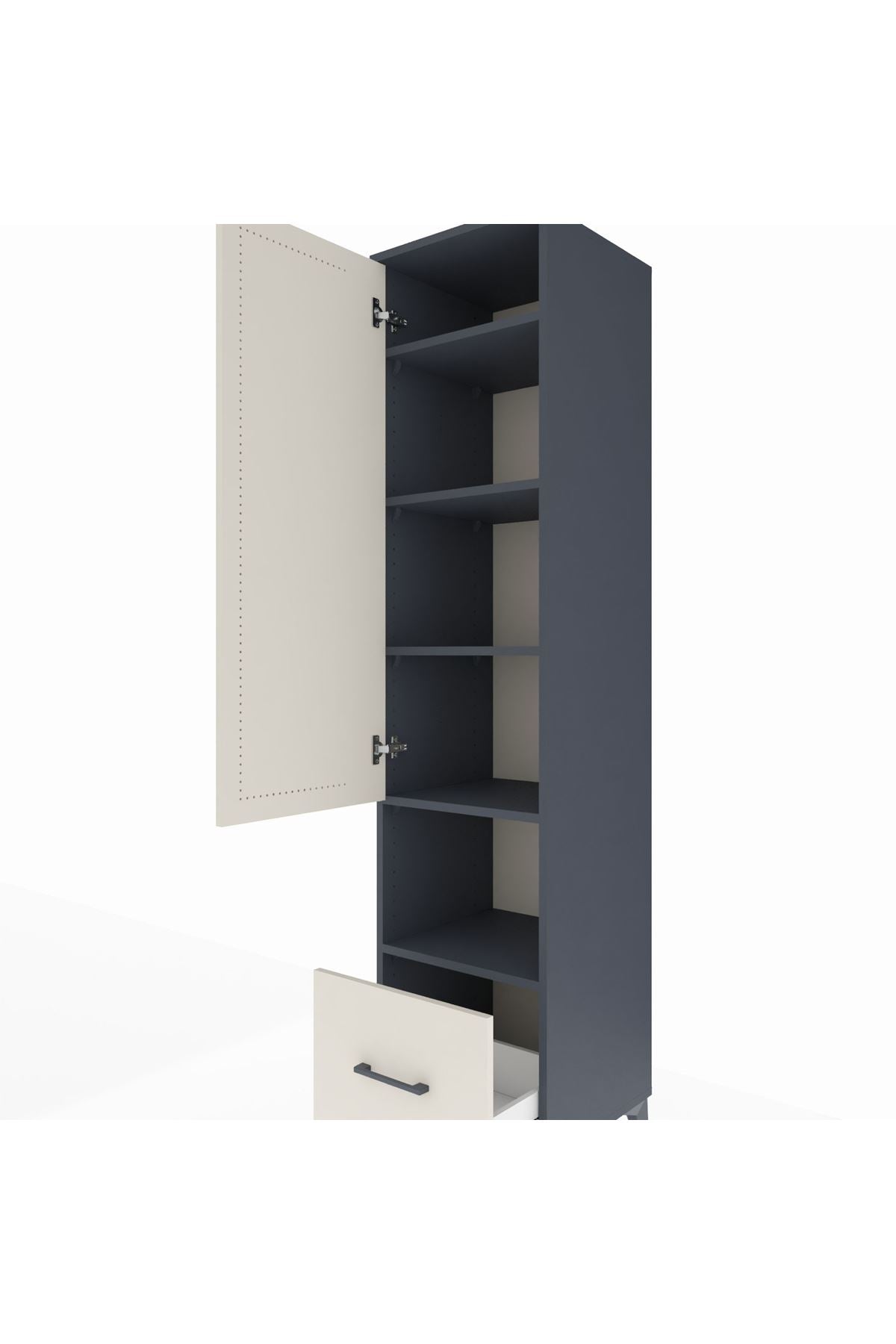 Hyperion Dolap 5 Raflı Tek Çekmeceli Tek Kapaklı 44x44x195 Antrasit-Aytaşı