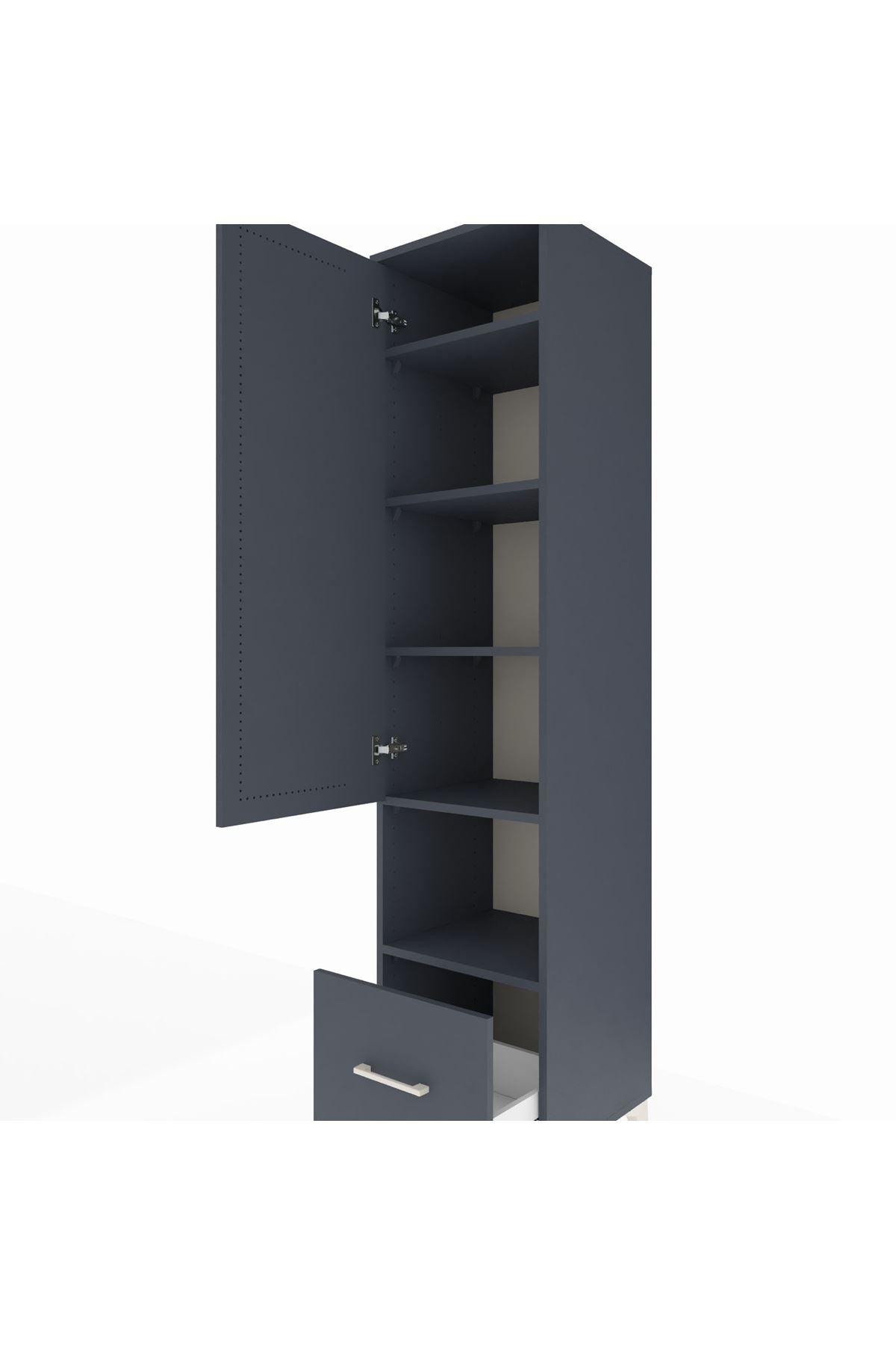 Hyperion Dolap 5 Raflı Tek Çekmeceli Tek Kapaklı 44x44x195 Antrasit-Antrasit