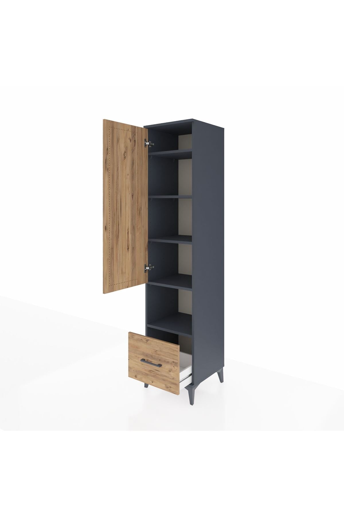 Hyperion Dolap 5 Raflı Tek Çekmeceli Tek Kapaklı 44x44x195 Antrasit-Çam