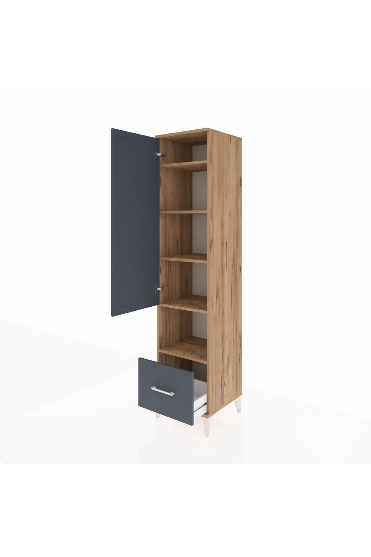 Hyperion Dolap 5 Raflı Tek Çekmeceli Tek Kapaklı 44x44x195 Çam-Antrasit