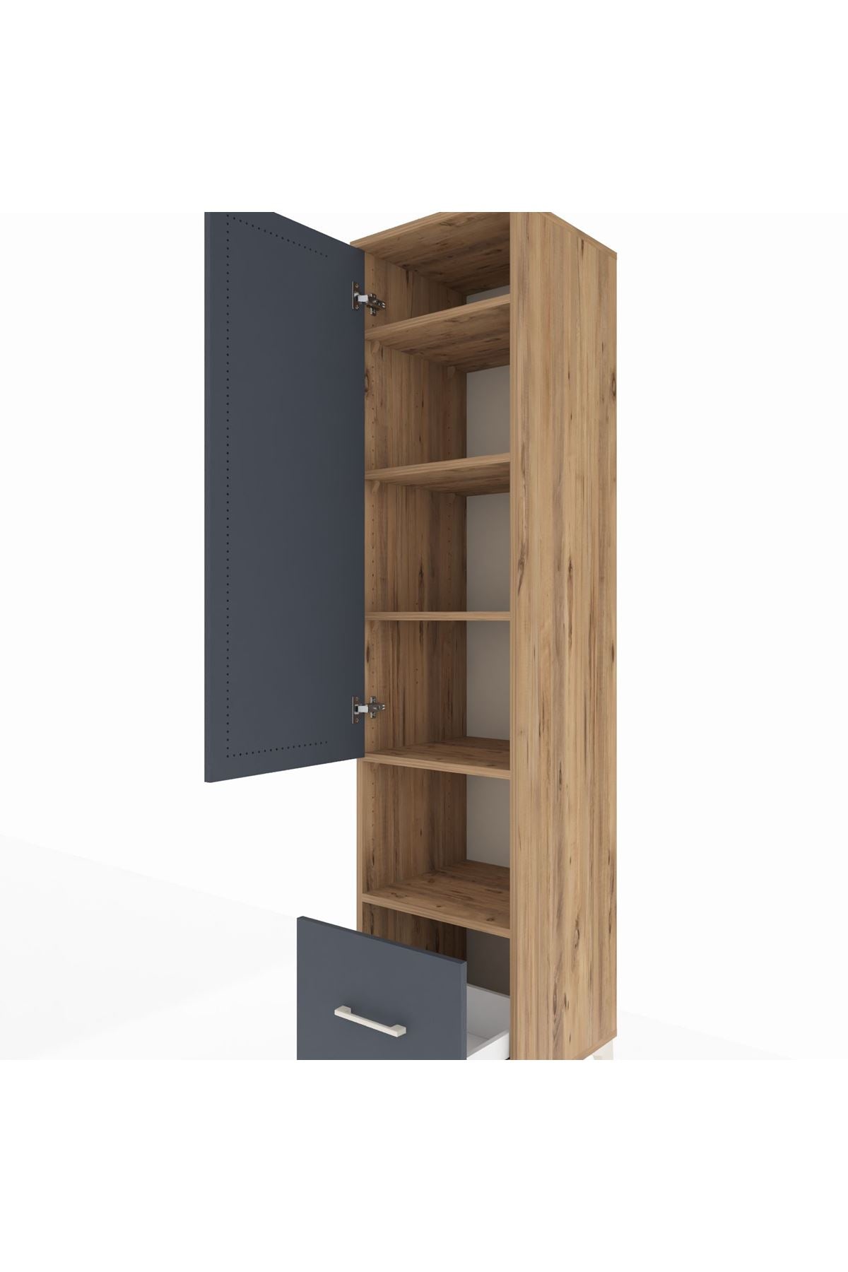 Hyperion Dolap 5 Raflı Tek Çekmeceli Tek Kapaklı 44x44x195 Çam-Antrasit