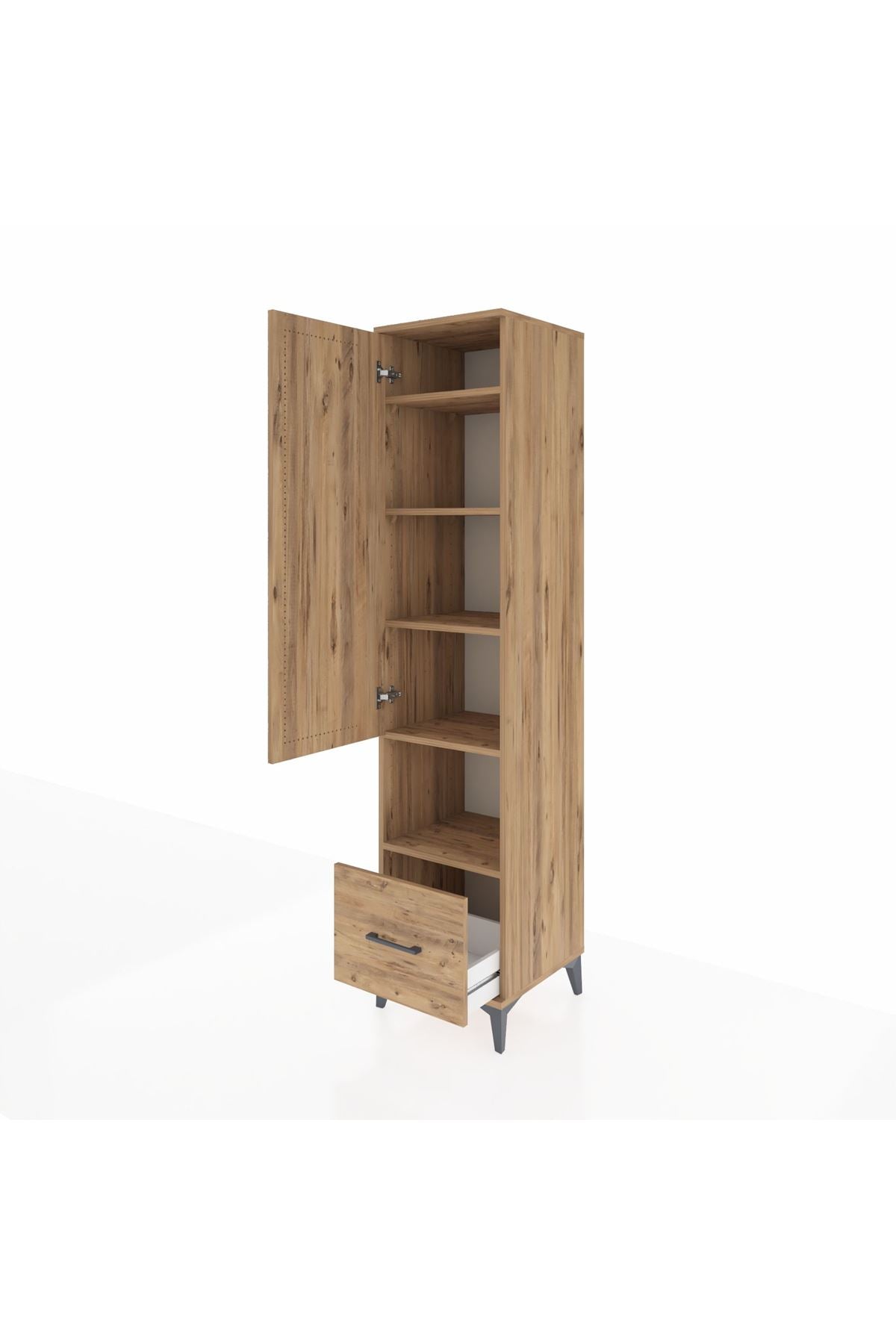 Hyperion Dolap 5 Raflı Tek Çekmeceli Tek Kapaklı 44x44x195 Çam-Çam