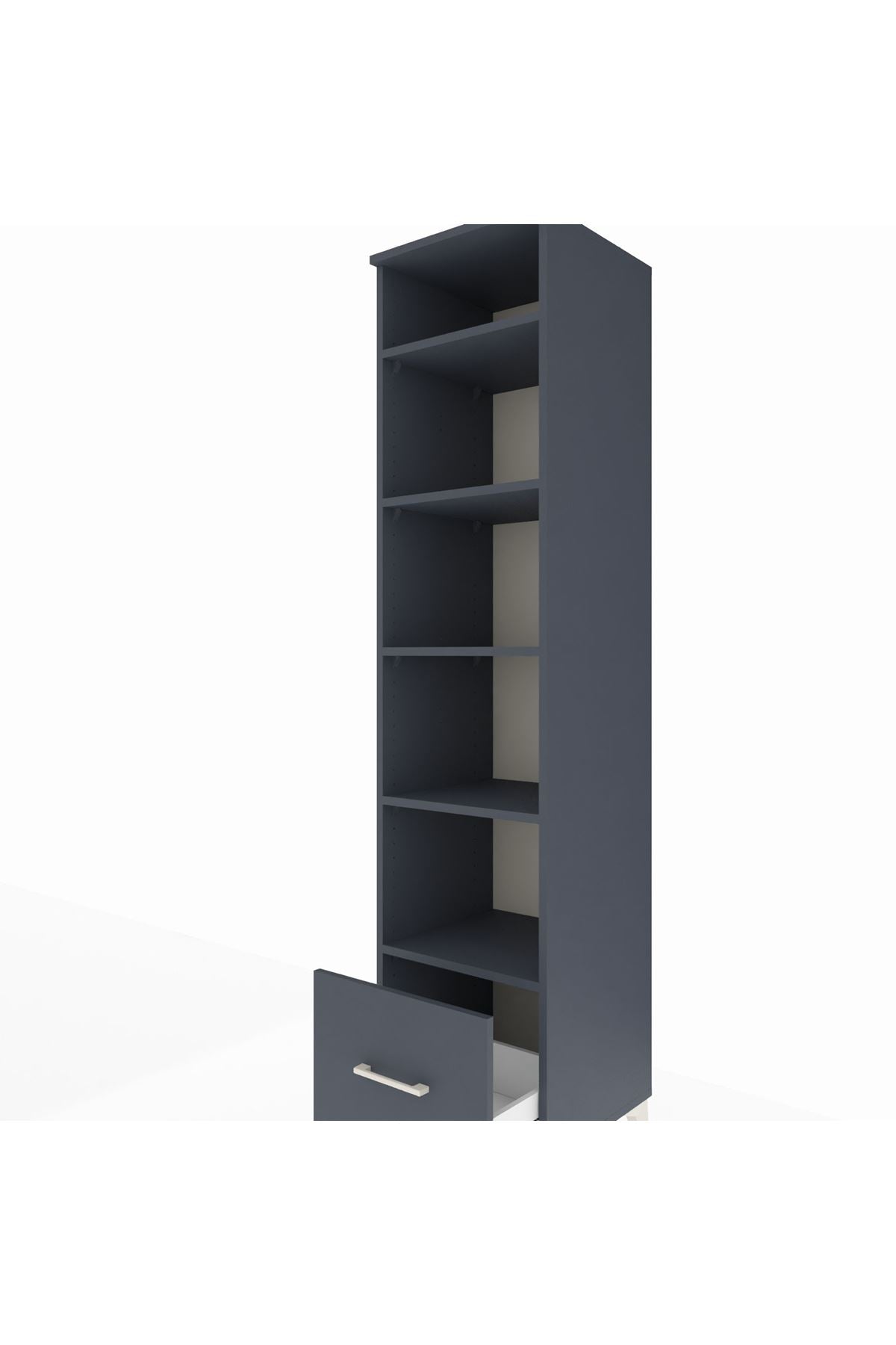 Hyperion Dolap 5 Raflı Tek Çekmeceli 44x44x195 Antrasit-Antrasit