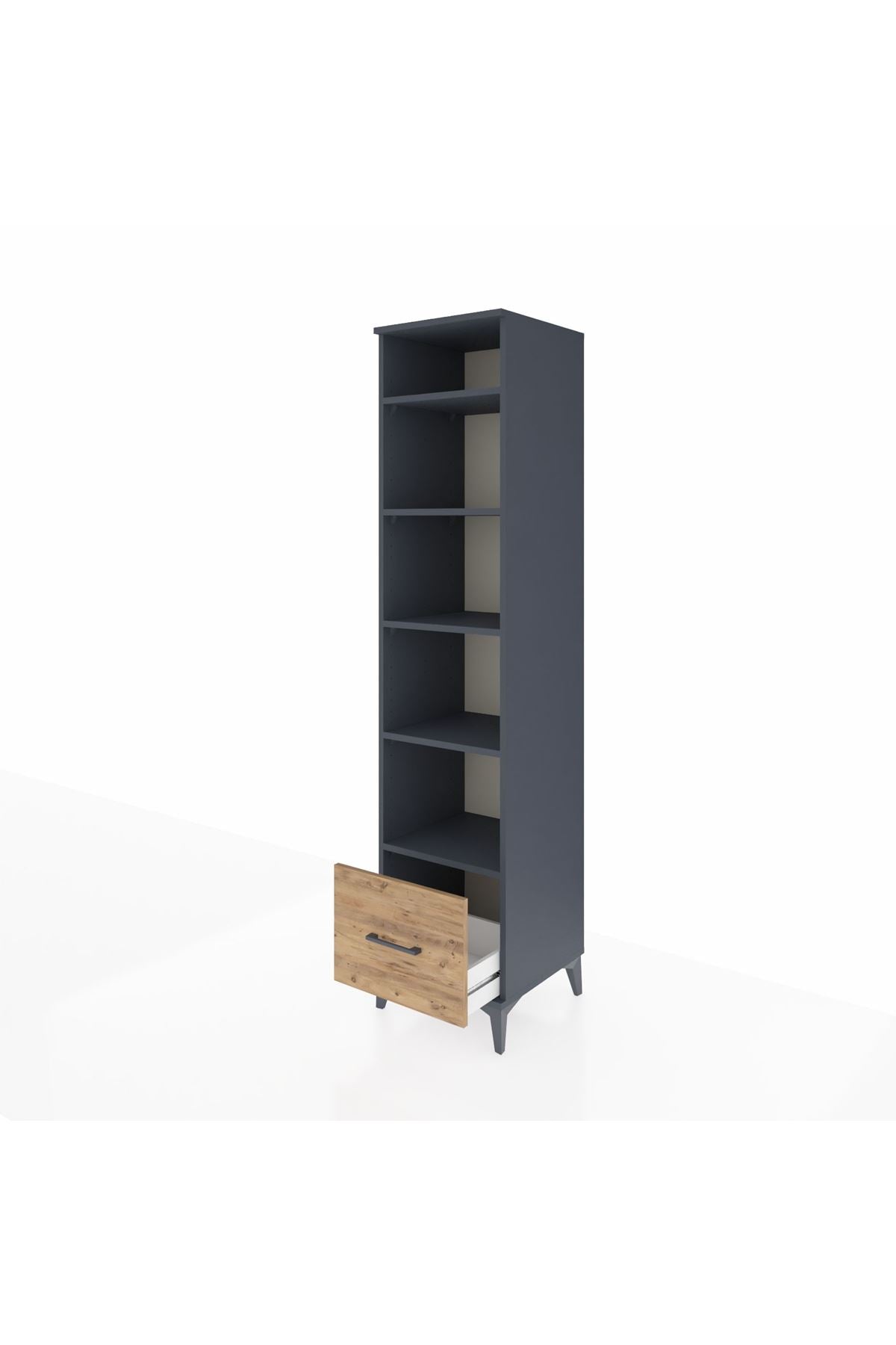 Hyperion Dolap 5 Raflı Tek Çekmeceli 44x44x195 Antrasit-Çam