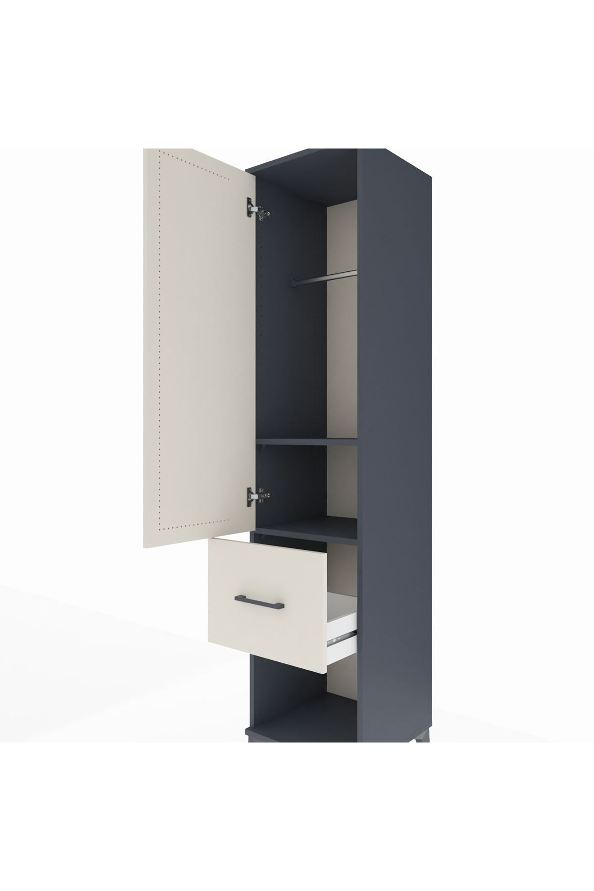 Hyperion Dolap 2 Raflı Tek Çekmeceli Tek Askılı 44x44x195 Antrasit-Aytaşı