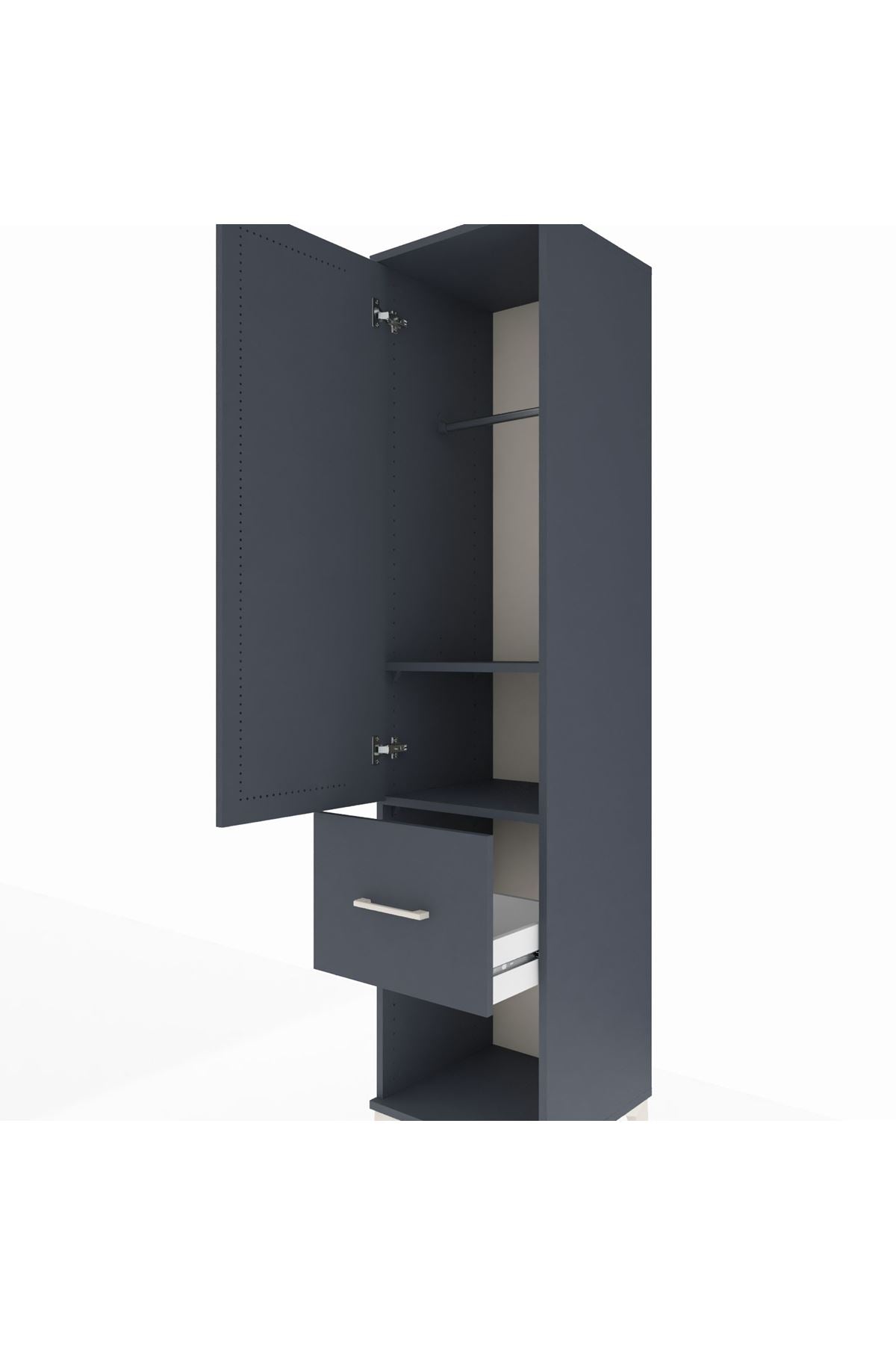 Hyperion Dolap 2 Raflı Tek Çekmeceli Tek Askılı 44x44x195 Antrasit-Antrasit