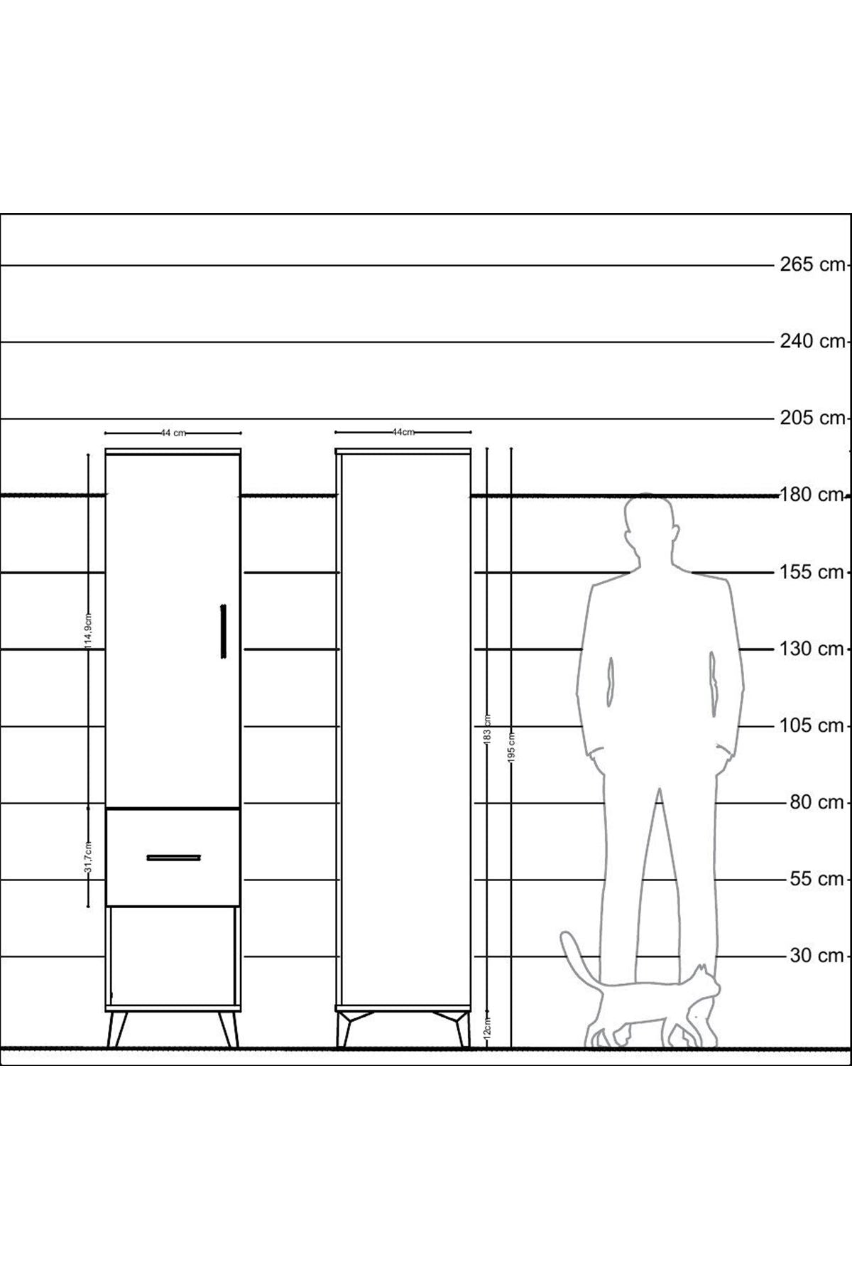 Hyperion Dolap 2 Raflı Tek Çekmeceli Tek Askılı 44x44x195 Çam-Aytaşı