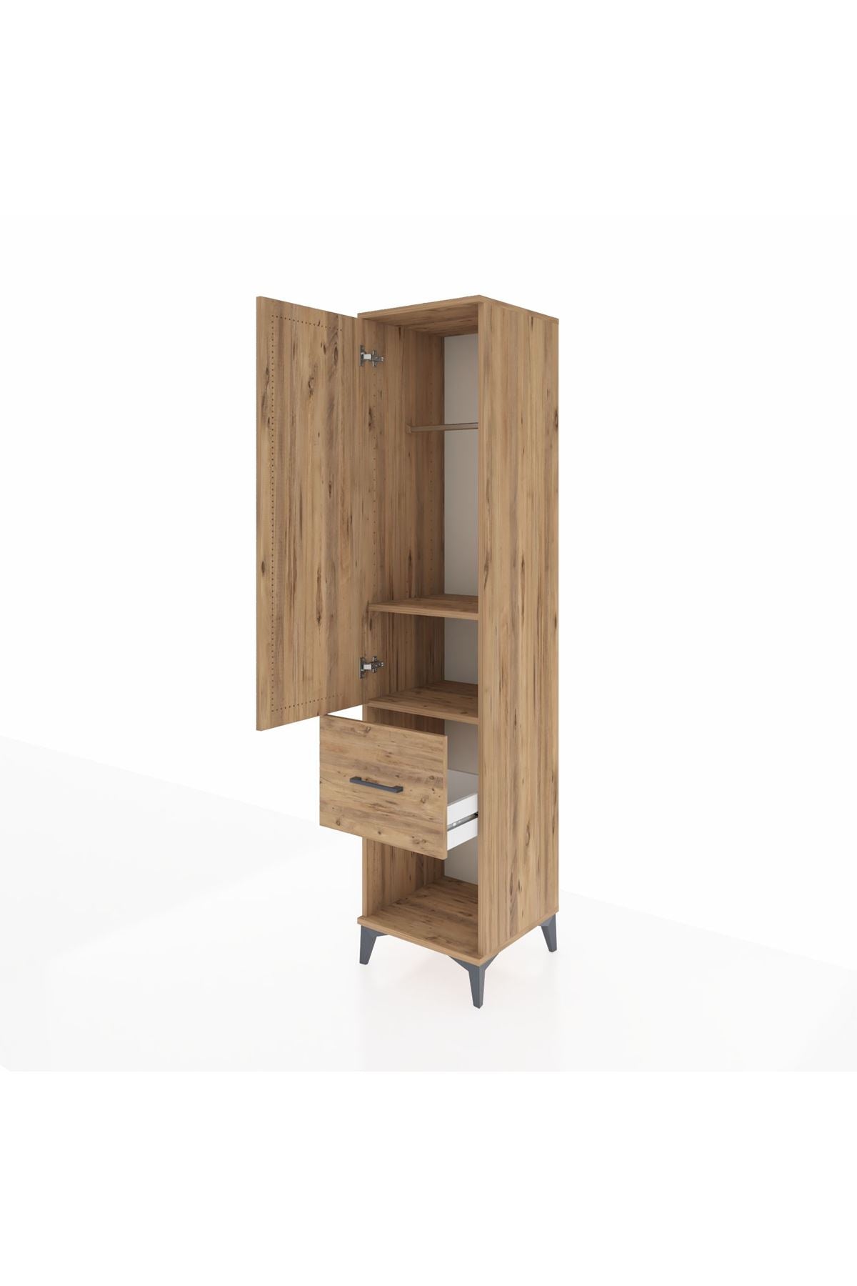 Hyperion Dolap 2 Raflı Tek Çekmeceli Tek Askılı 44x44x195 Çam-Çam