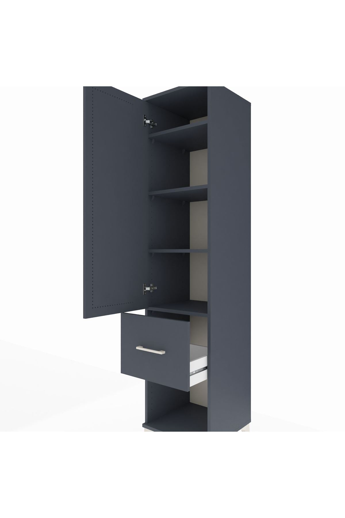 Hyperion Dolap 4 Raflı Tek Çekmeceli Tek Kapaklı 44x44x195 Antrasit-Antrasit