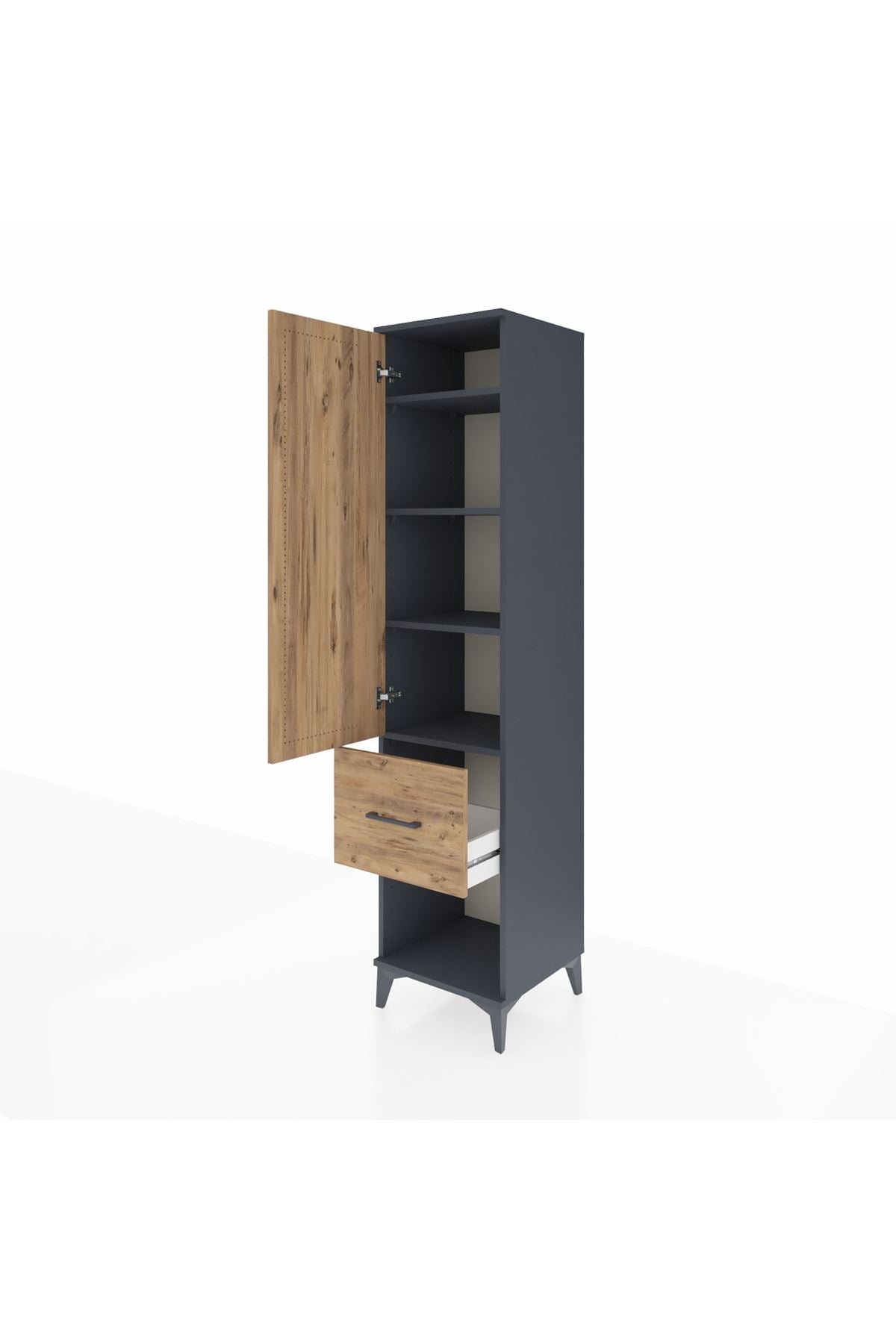 Hyperion Dolap 4 Raflı Tek Çekmeceli Tek Kapaklı 44x44x195 Antrasit-Çam