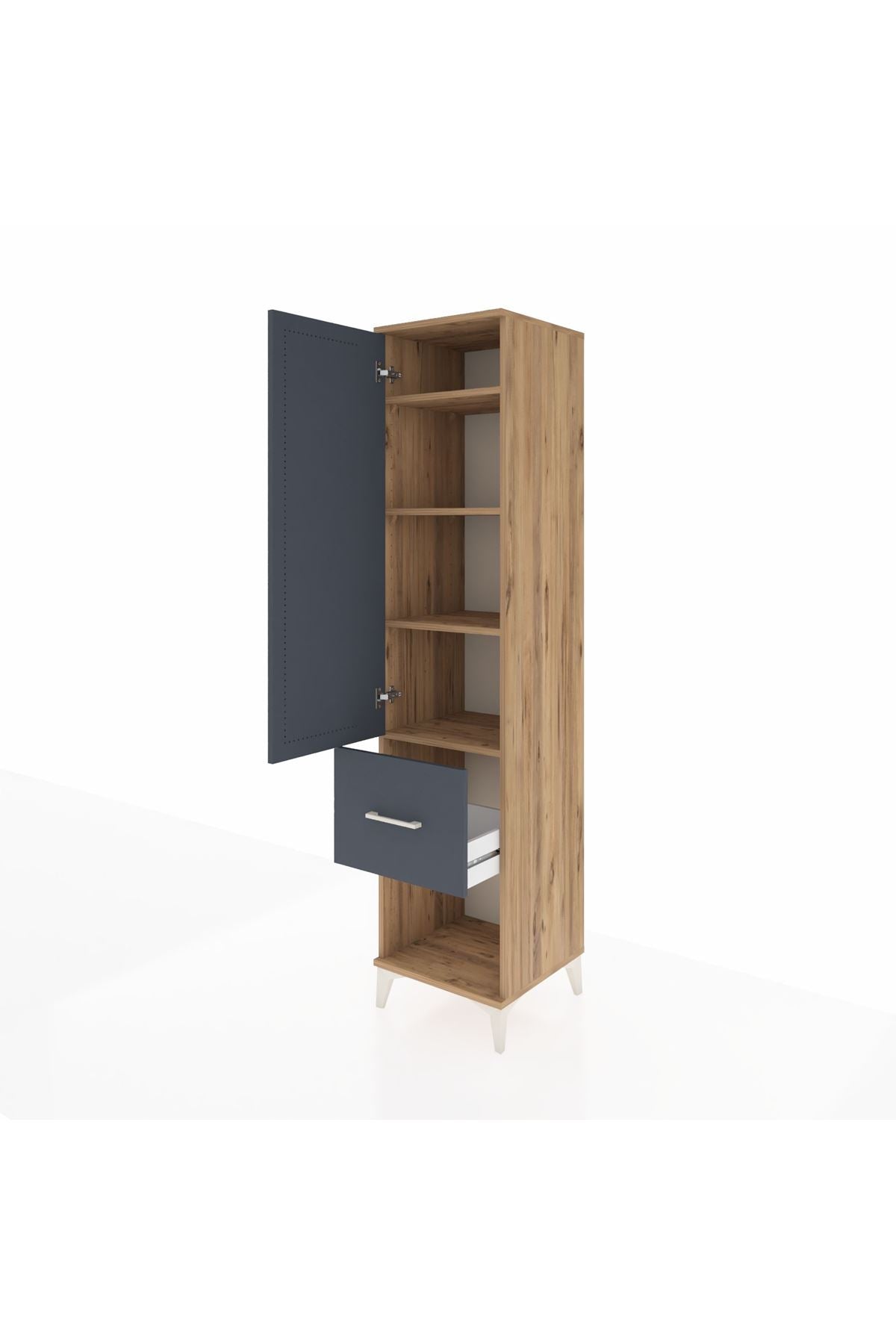 Hyperion Dolap 4 Raflı Tek Çekmeceli Tek Kapaklı 44x44x195 Çam-Antrasit