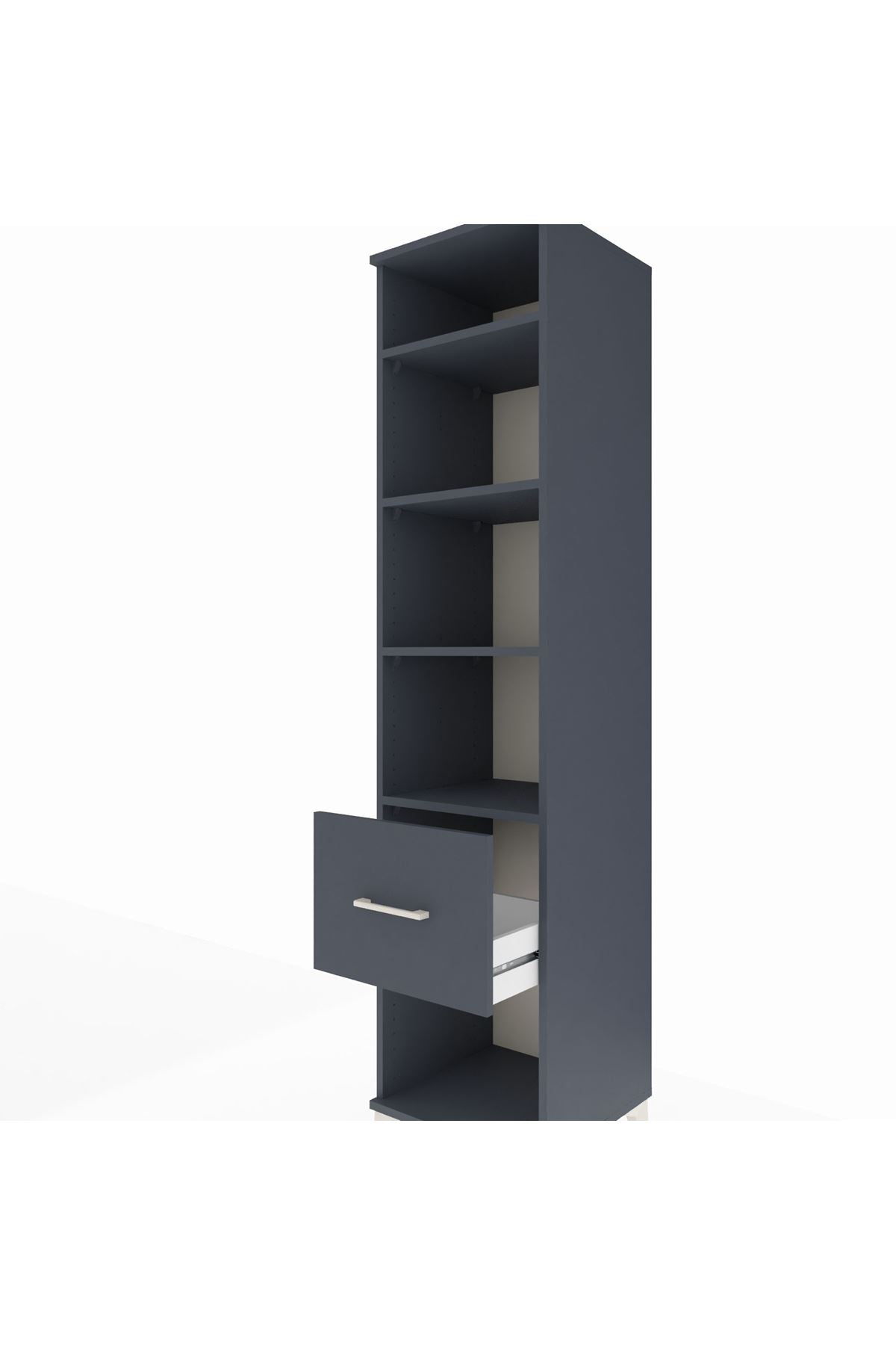 Hyperion Dolap 4 Raflı Tek Çekmeceli 44x44x195 Antrasit-Antrasit
