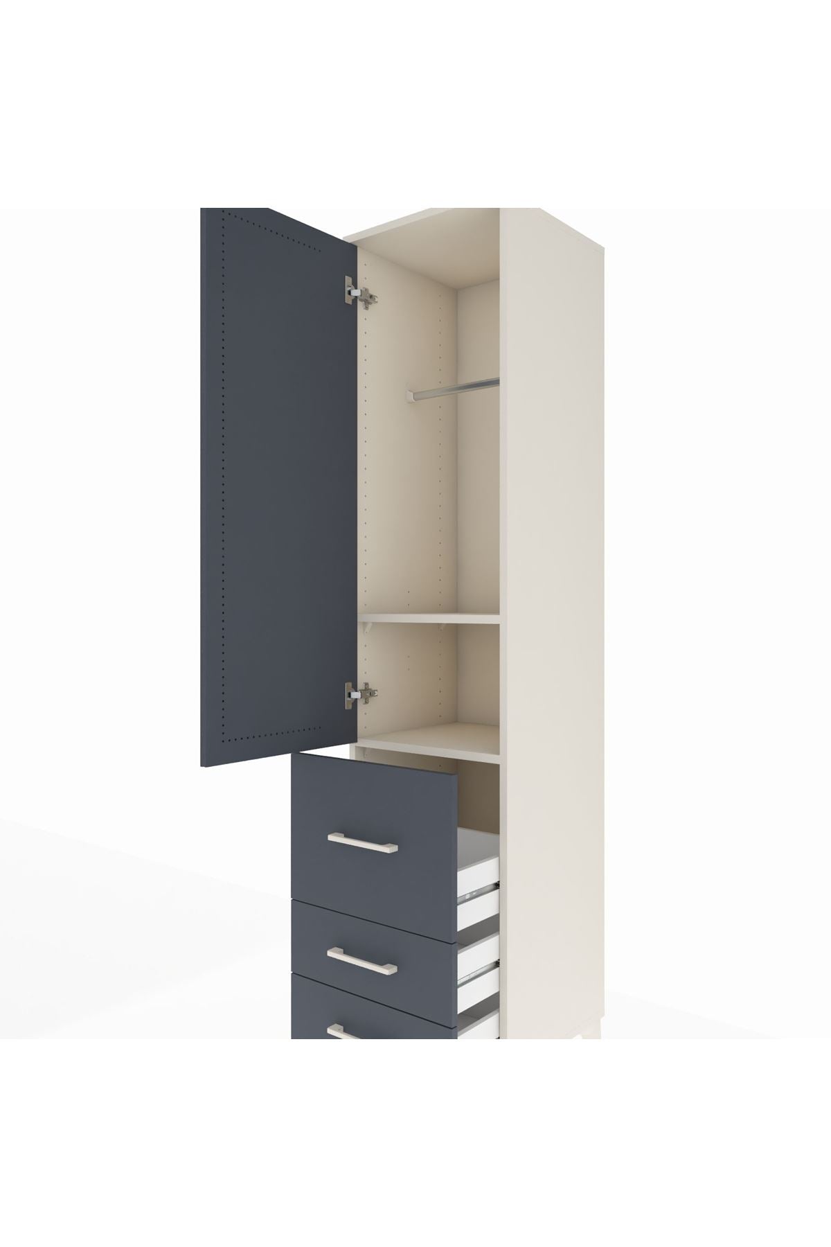 Hyperion Dolap 2 Raflı 3 Çekmeceli Tek Askılı 44x44x195 Aytaşı-Antrasit