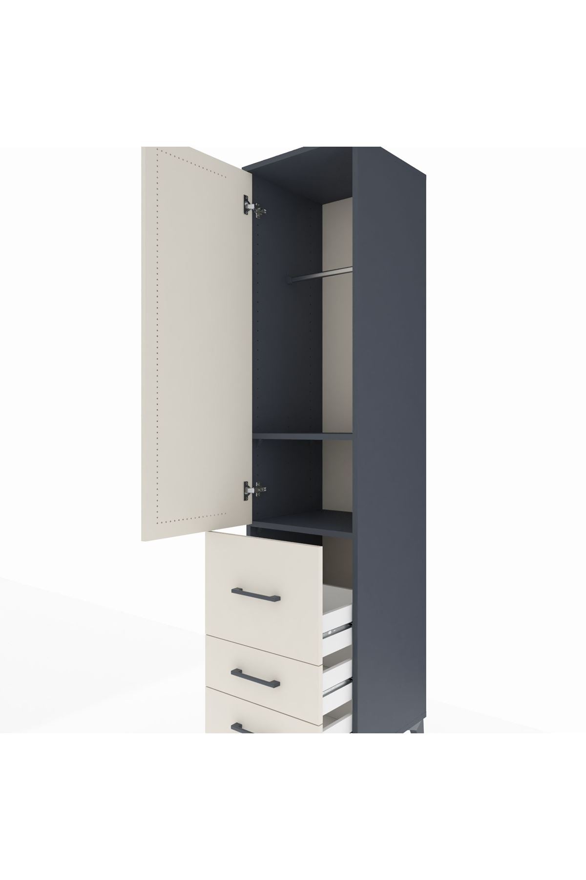 Hyperion Dolap 2 Raflı 3 Çekmeceli Tek Askılı 44x44x195 Antrasit-Aytaşı