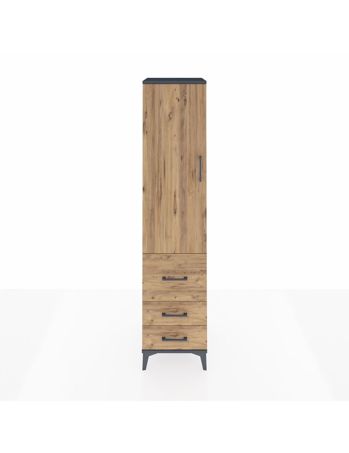 Hyperion Dolap 2 Raflı 3 Çekmeceli Tek Askılı 44x44x195 Antrasit-Çam