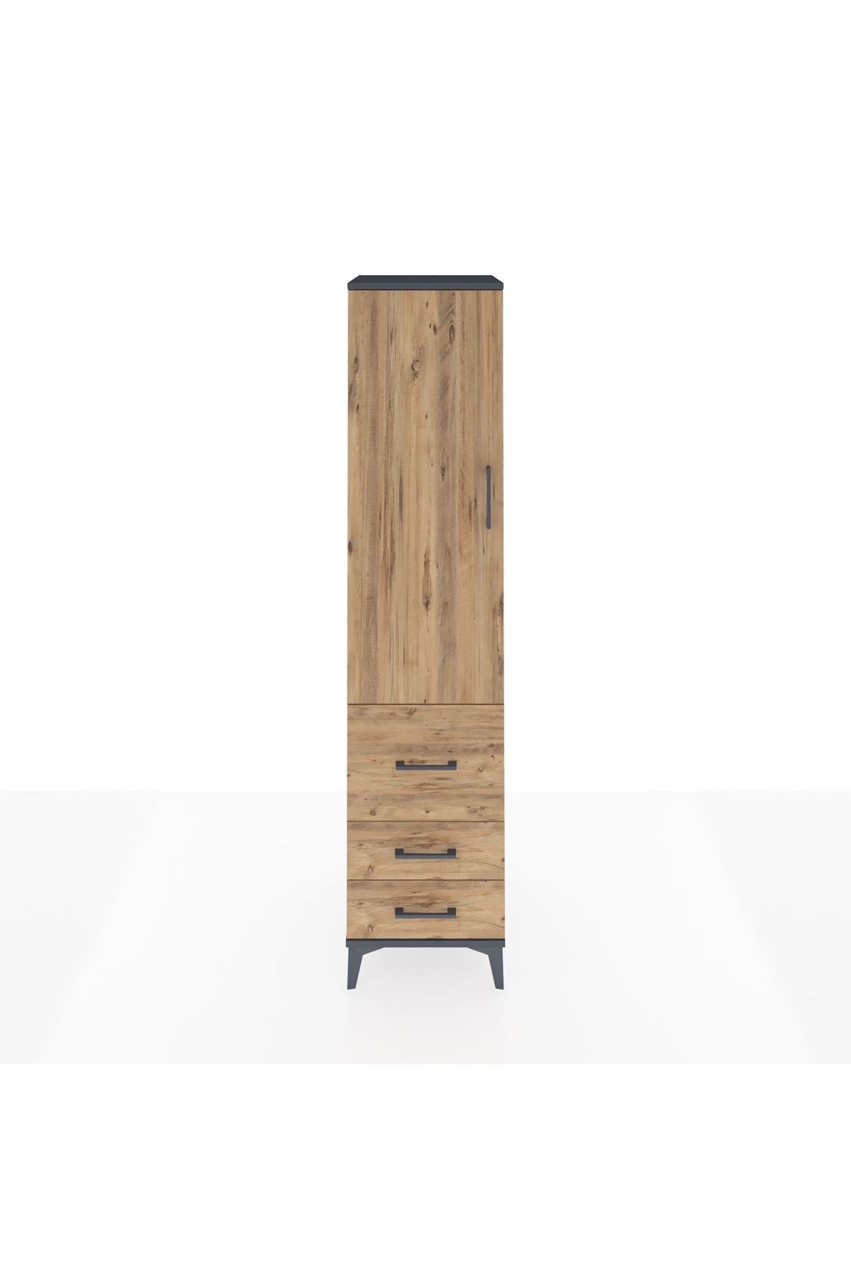 Hyperion Dolap 2 Raflı 3 Çekmeceli Tek Askılı 44x44x195 Antrasit-Çam