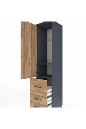 Hyperion Dolap 2 Raflı 3 Çekmeceli Tek Askılı 44x44x195 Antrasit-Çam