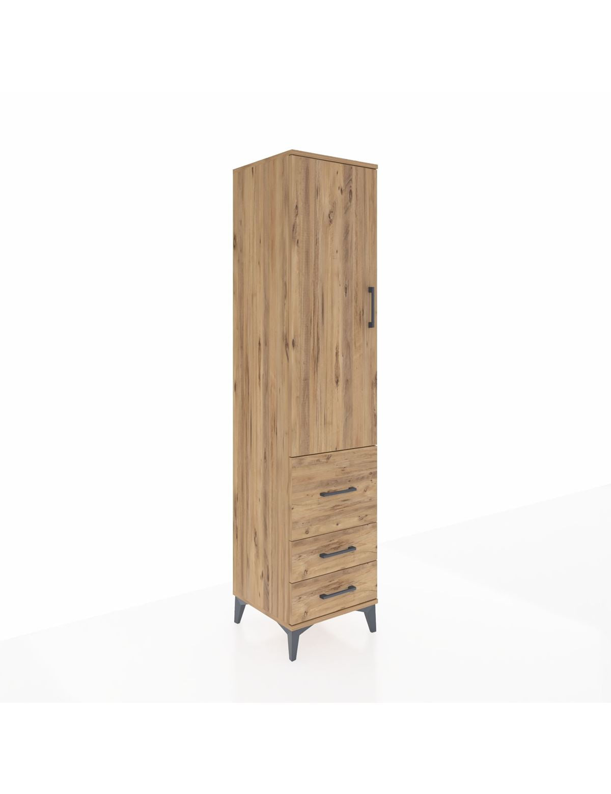 Hyperion Dolap 2 Raflı 3 Çekmeceli Tek Askılı 44x44x195 Çam-Çam