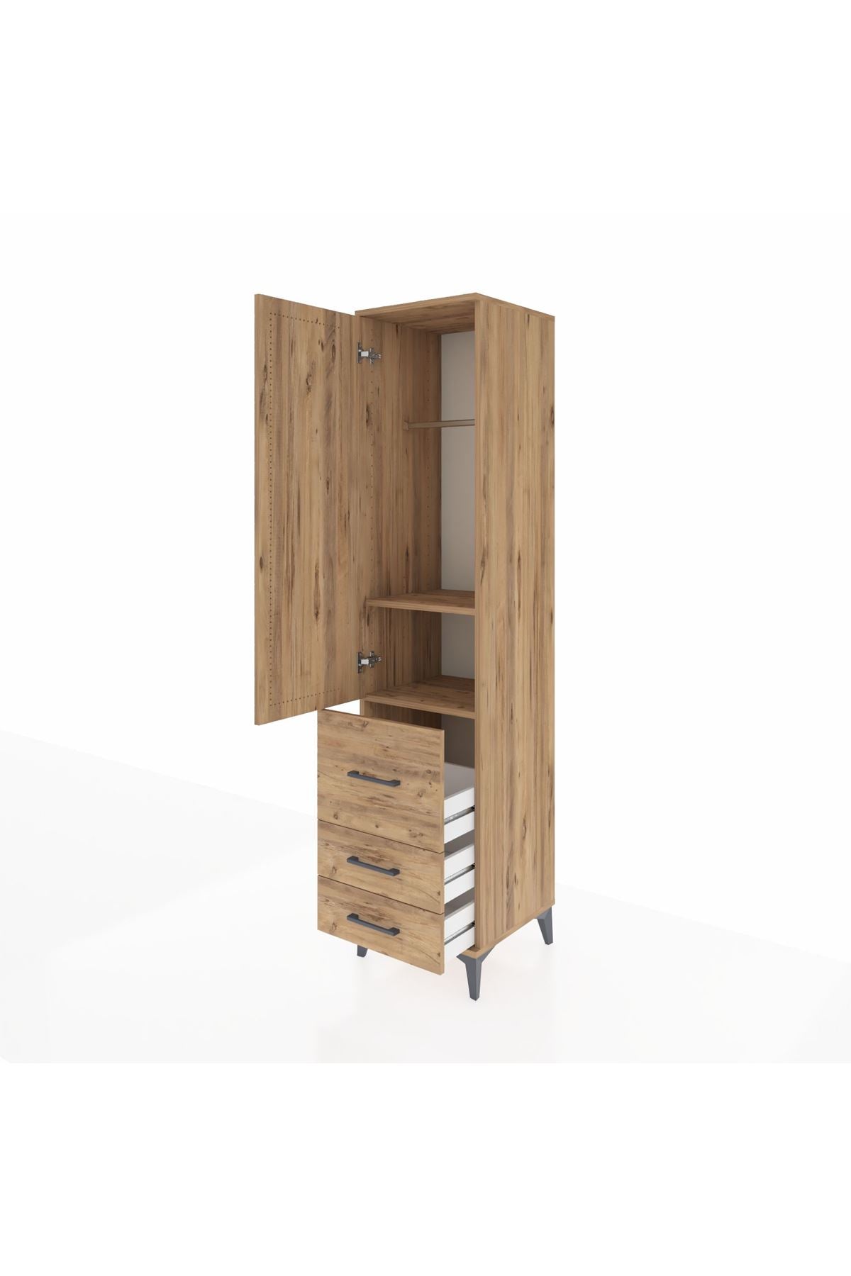 Hyperion Dolap 2 Raflı 3 Çekmeceli Tek Askılı 44x44x195 Çam-Çam