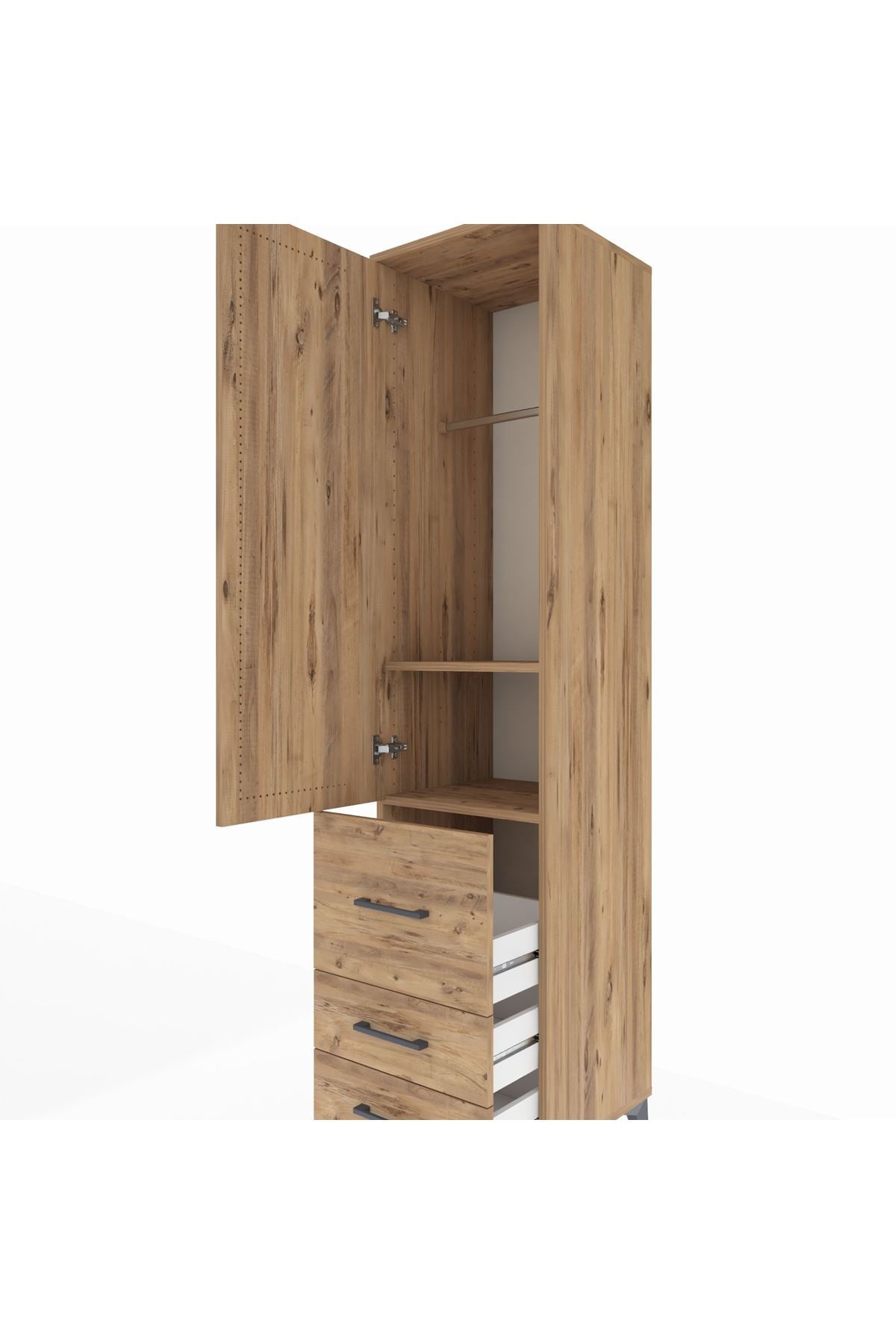 Hyperion Dolap 2 Raflı 3 Çekmeceli Tek Askılı 44x44x195 Çam-Çam