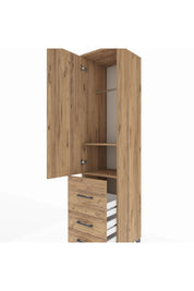 Hyperion Dolap 2 Raflı 3 Çekmeceli Tek Askılı 44x44x195 Çam-Çam