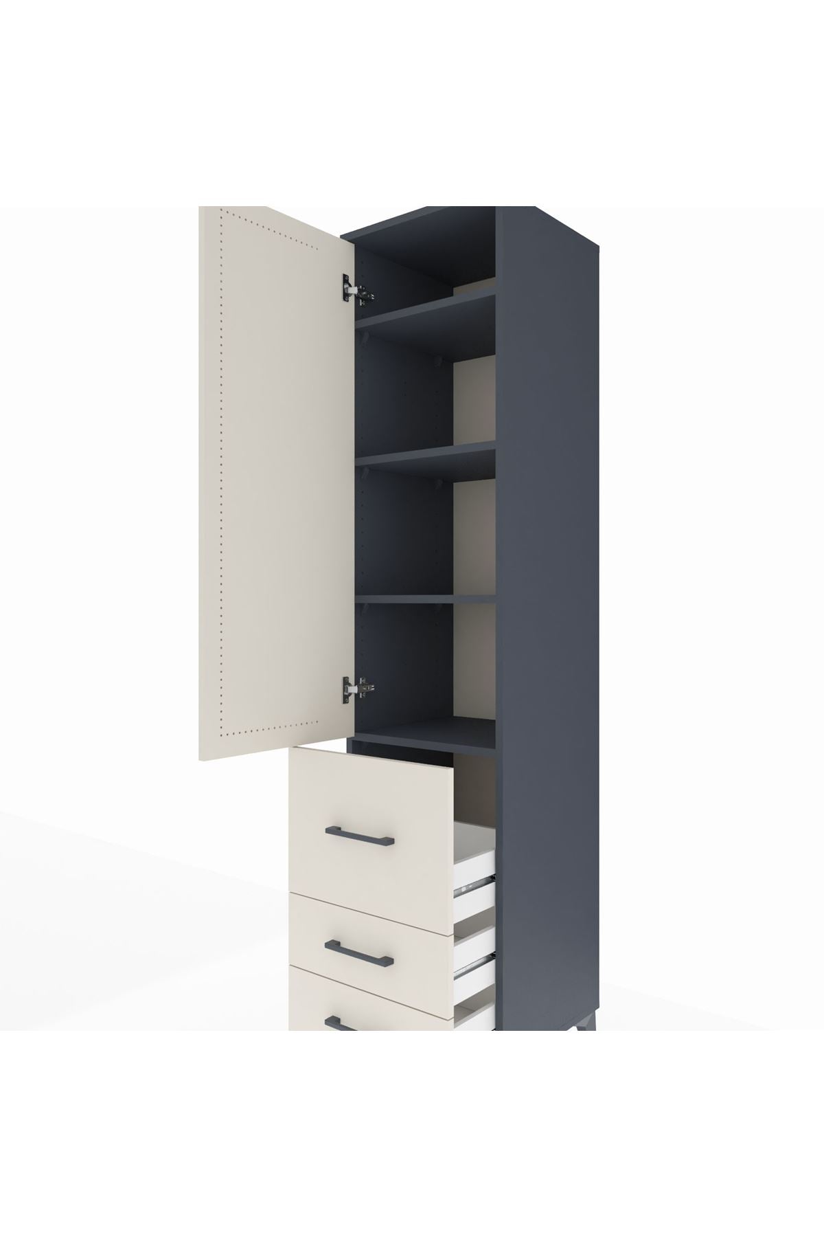 Hyperion Dolap 4 Raflı 3 Çekmeceli Tek Kapaklı 44x44x195 Antrasit-Aytaşı