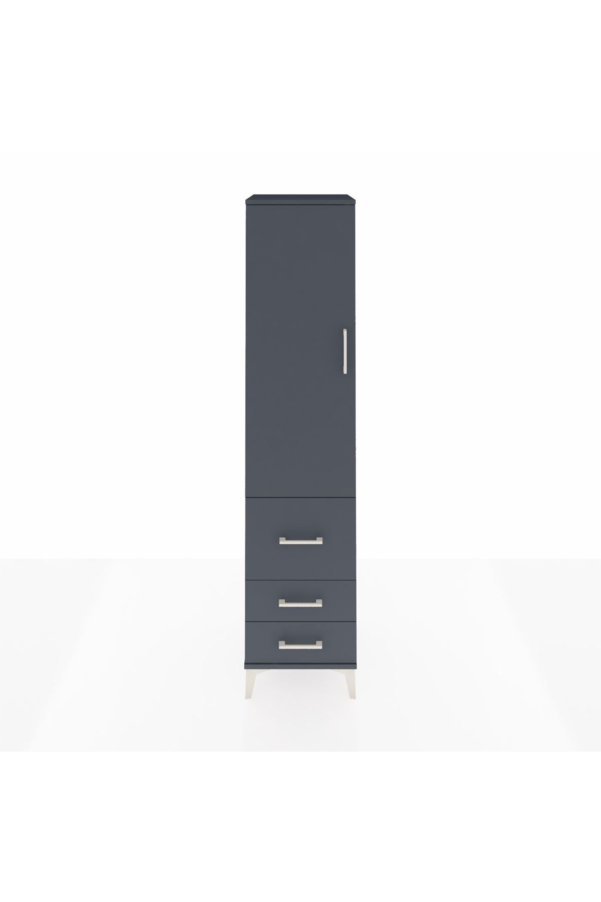 Hyperion Dolap 4 Raflı 3 Çekmeceli Tek Kapaklı 44x44x195 Antrasit-Antrasit