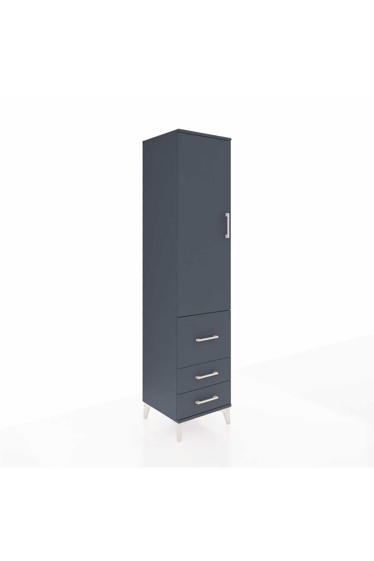 Hyperion Dolap 4 Raflı 3 Çekmeceli Tek Kapaklı 44x44x195 Antrasit-Antrasit