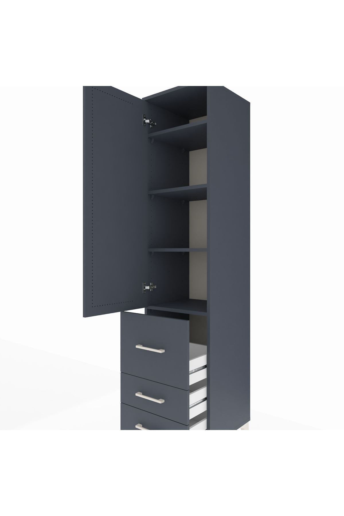 Hyperion Dolap 4 Raflı 3 Çekmeceli Tek Kapaklı 44x44x195 Antrasit-Antrasit