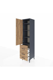 Hyperion Dolap 4 Raflı 3 Çekmeceli Tek Kapaklı 44x44x195 Antrasit-Çam