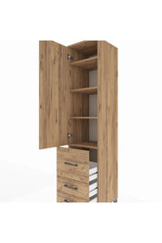 Hyperion Dolap 4 Raflı 3 Çekmeceli Tek Kapaklı 44x44x195 Çam-Çam