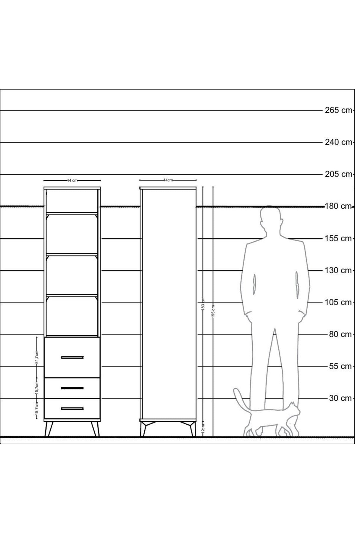 Hyperion Dolap 4 Raflı 3 Çekmeceli 44x44x195 Antrasit-Antrasit