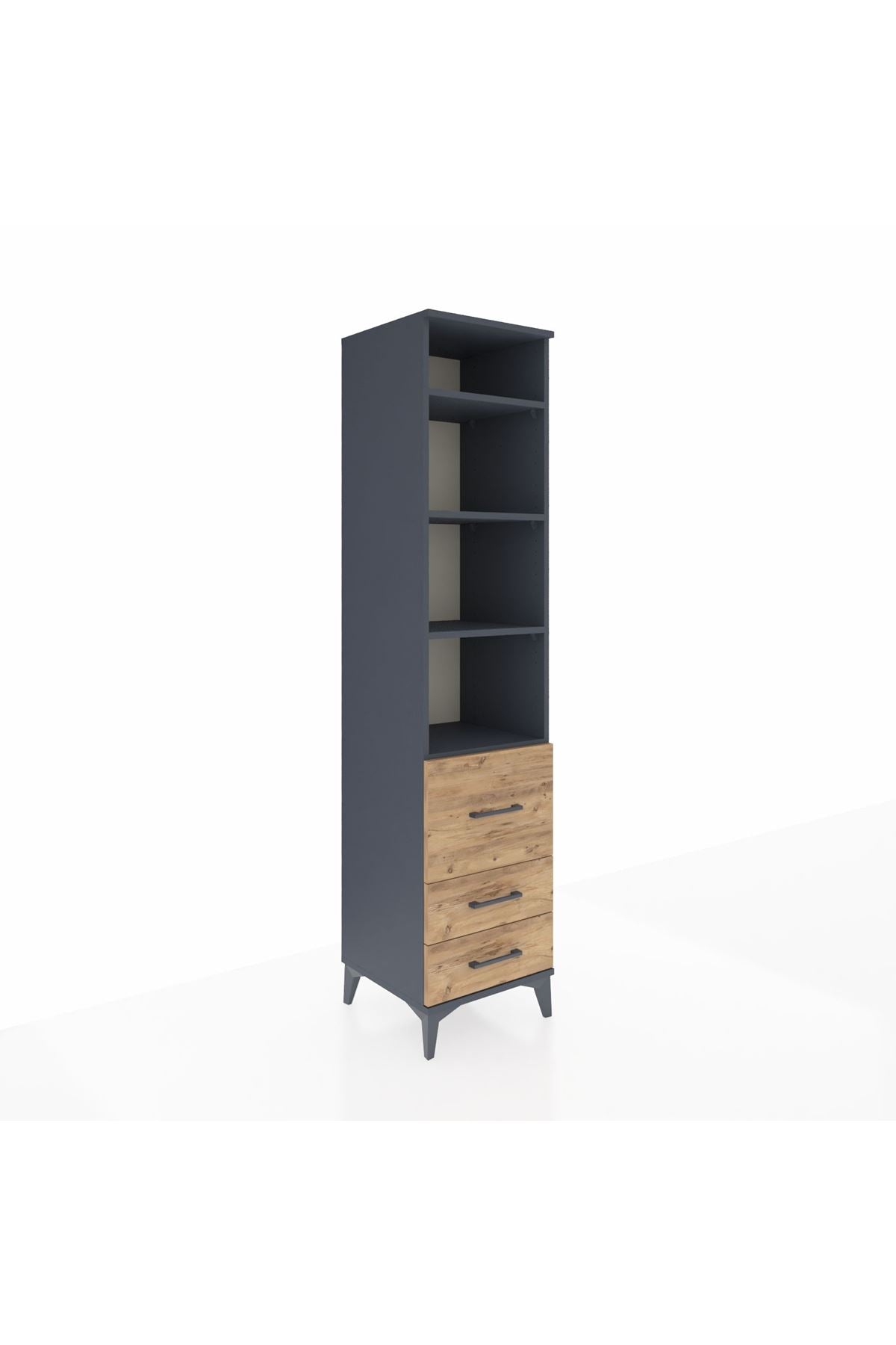 Hyperion Dolap 4 Raflı 3 Çekmeceli 44x44x195 Antrasit-Çam