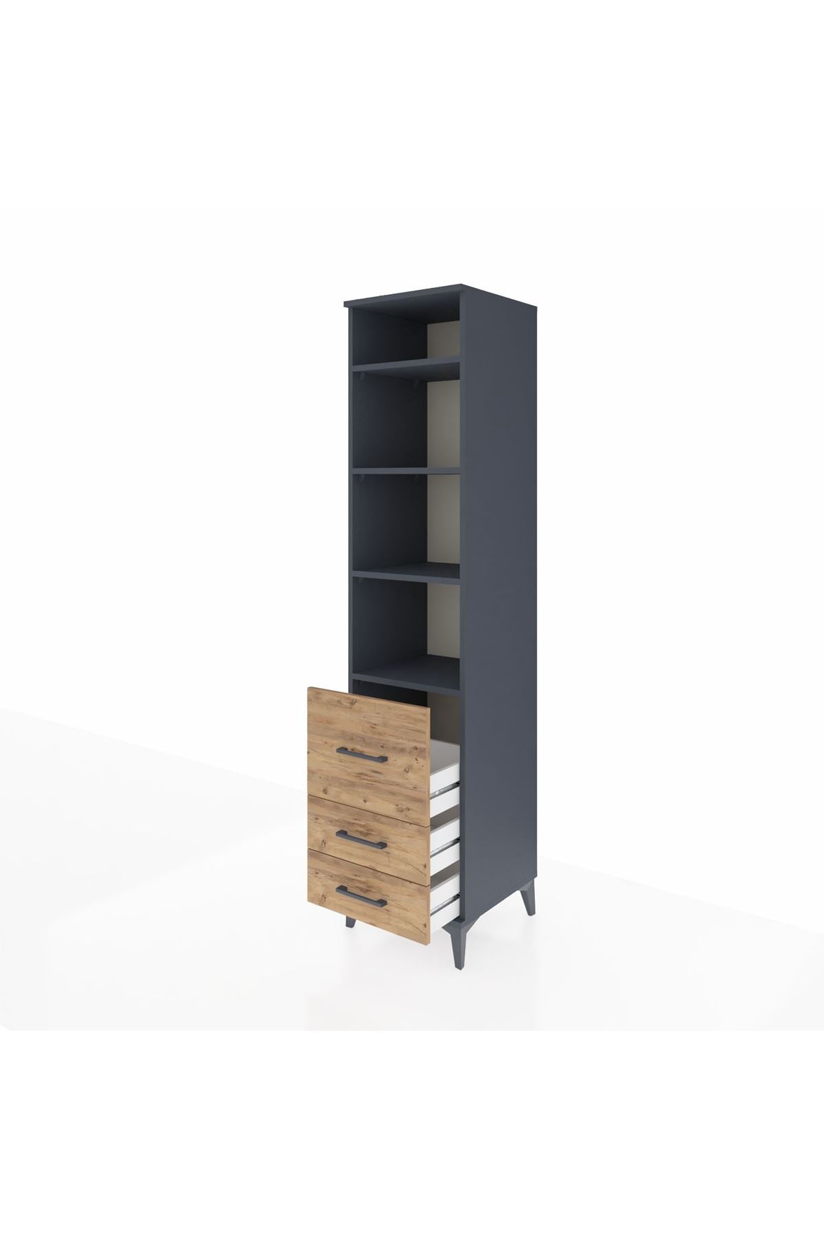 Hyperion Dolap 4 Raflı 3 Çekmeceli 44x44x195 Antrasit-Çam