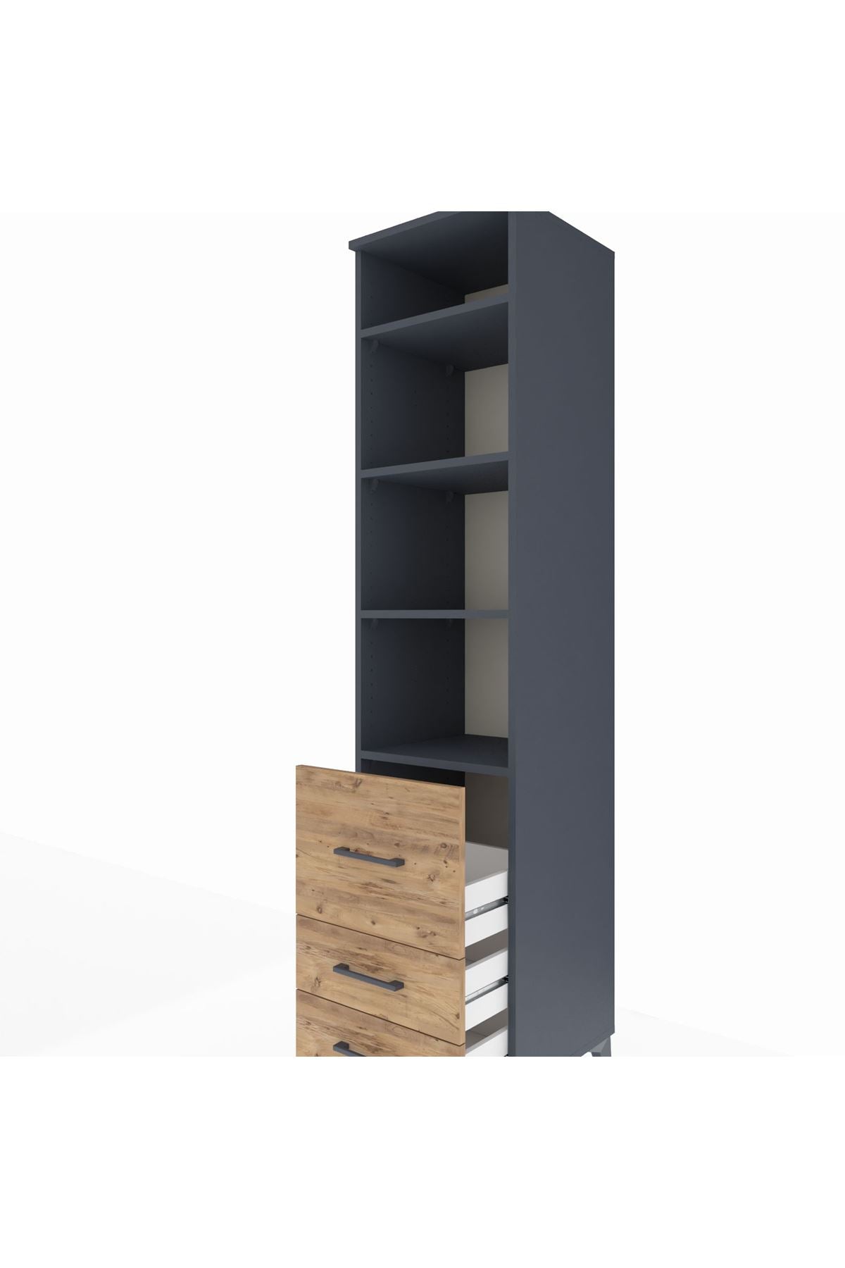 Hyperion Dolap 4 Raflı 3 Çekmeceli 44x44x195 Antrasit-Çam