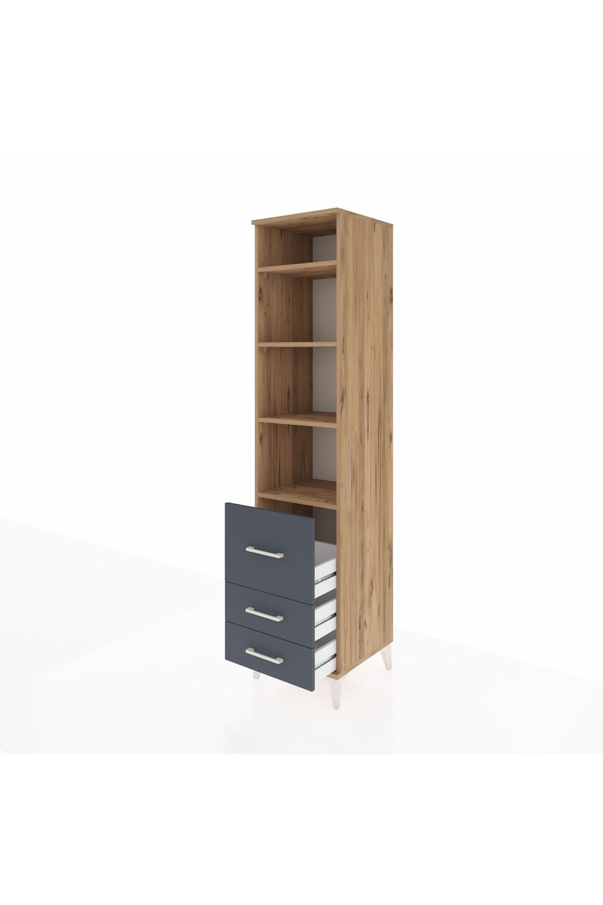 Hyperion Dolap 4 Raflı 3 Çekmeceli 44x44x195 Çam-Antrasit