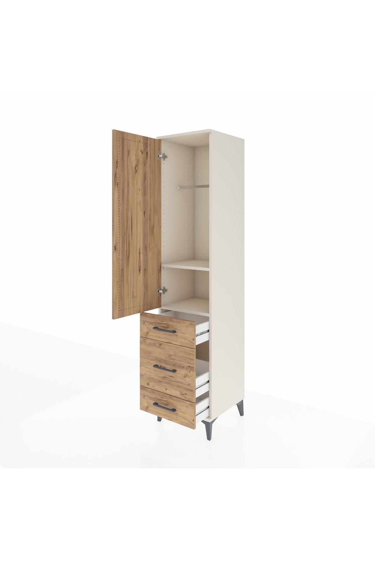 Hyperion Dolap 2 Raflı 3 Çekmeceli Tek Askılı 44x44x195 Aytaşı-Çam